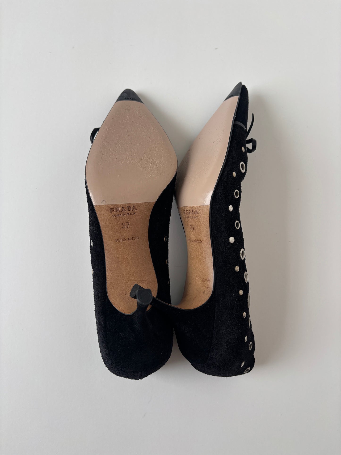 Prada 2000s iconic suede black eyelet bow heels (EU 37 / US 6.5)