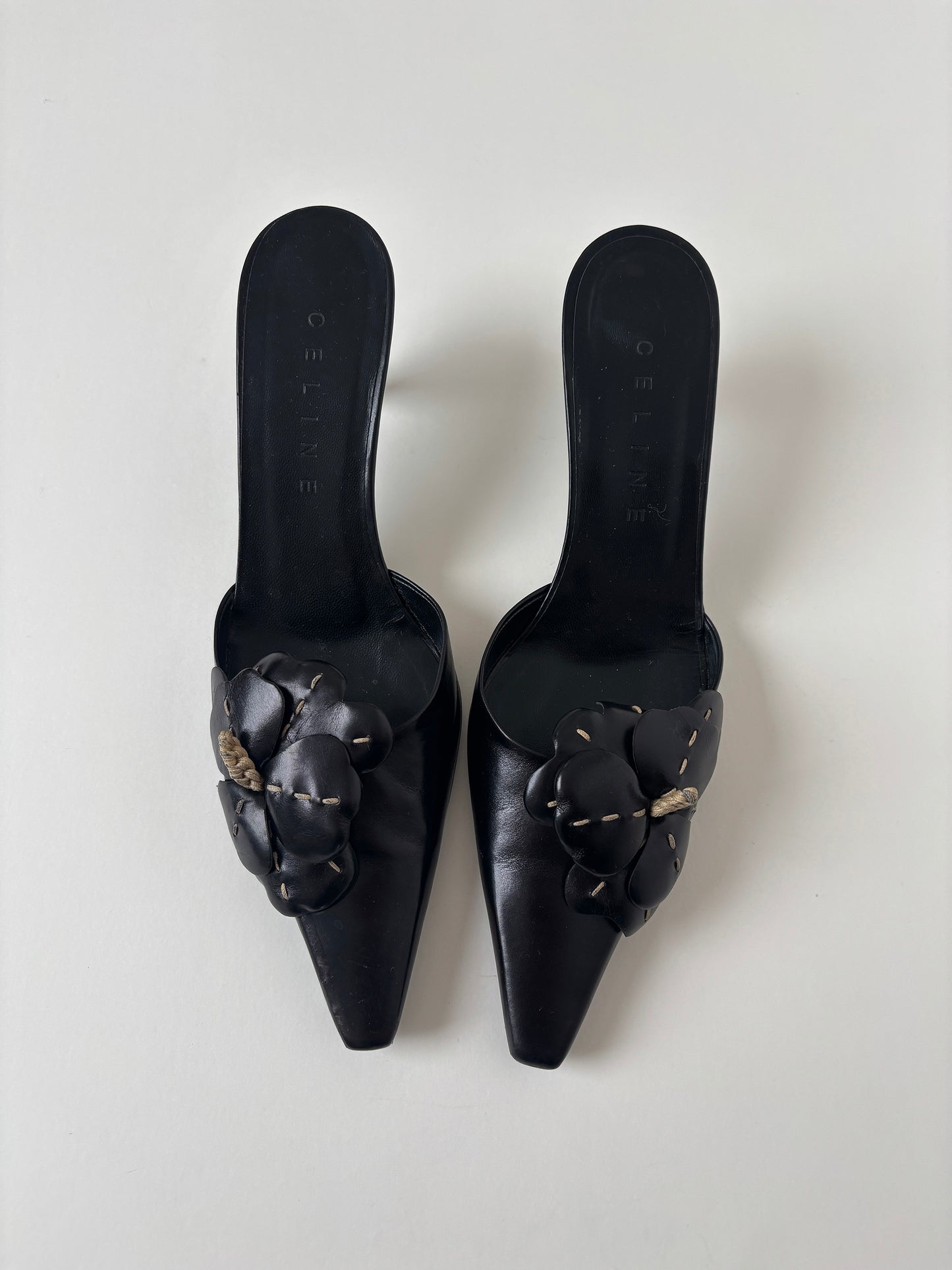 Celine 2000s black floral kitten heel mules  (EU 37,5 / US 7)