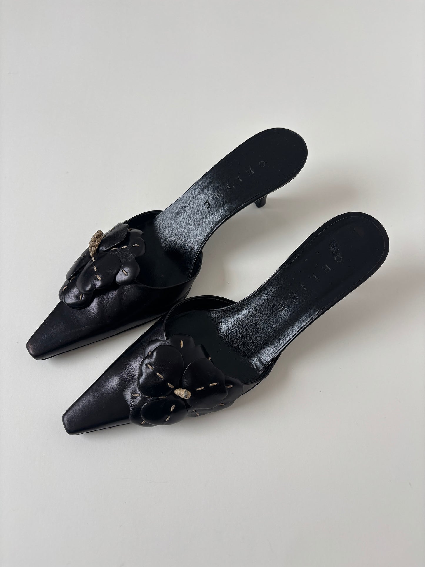 Celine 2000s black floral kitten heel mules  (EU 37,5 / US 7)