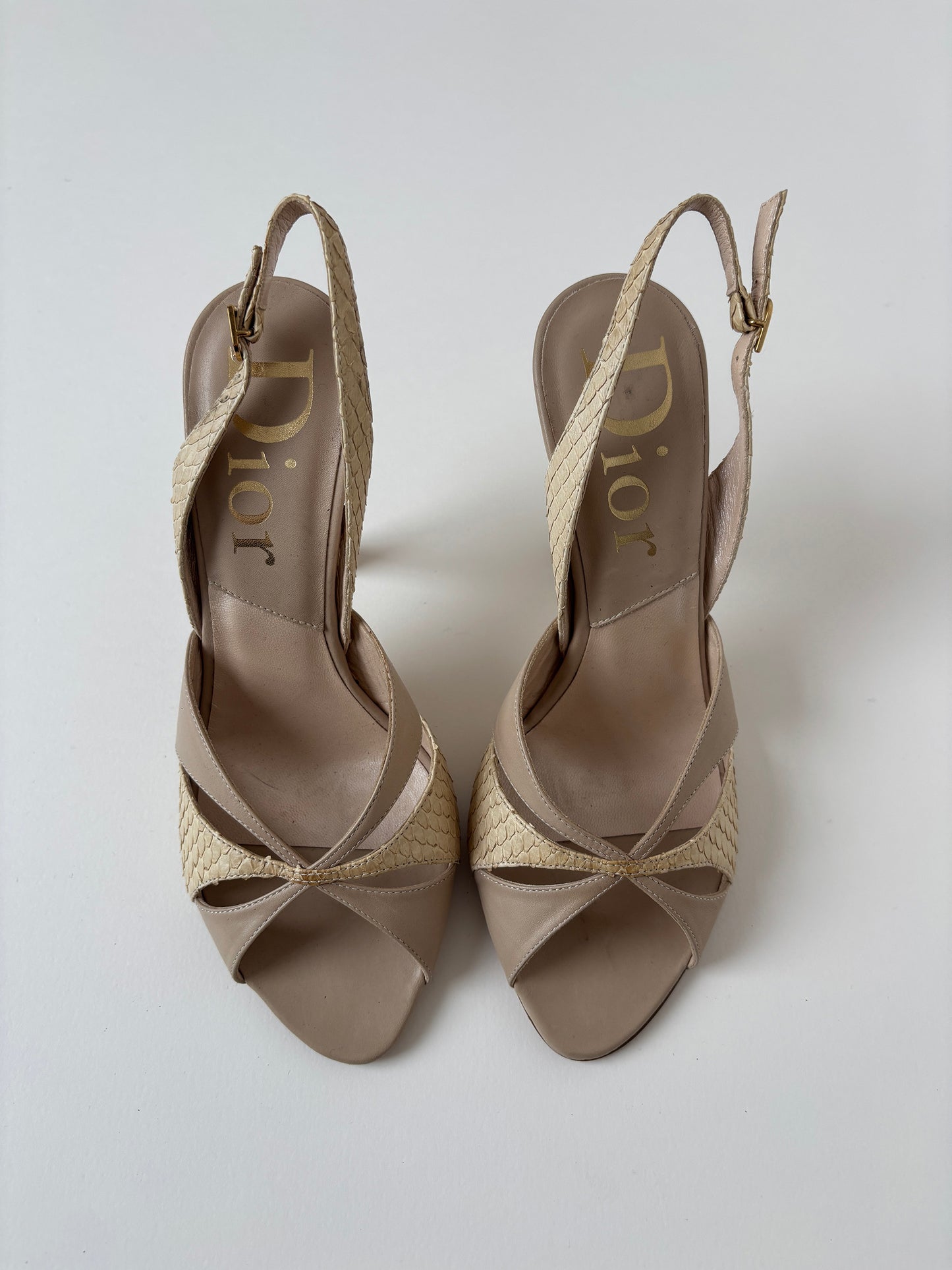 Christian Dior by John Galliano 2000s beige satin python heels UNWORN (EU 35,5 / US 5 )