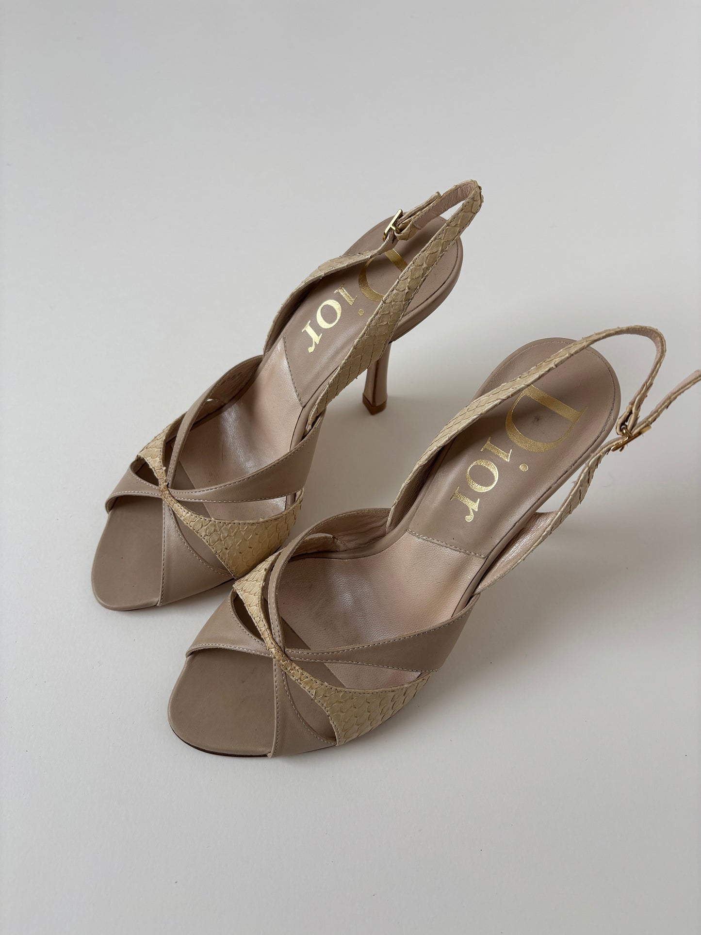 Christian Dior by John Galliano 2000s beige satin python heels UNWORN (EU 35,5 / US 5 )
