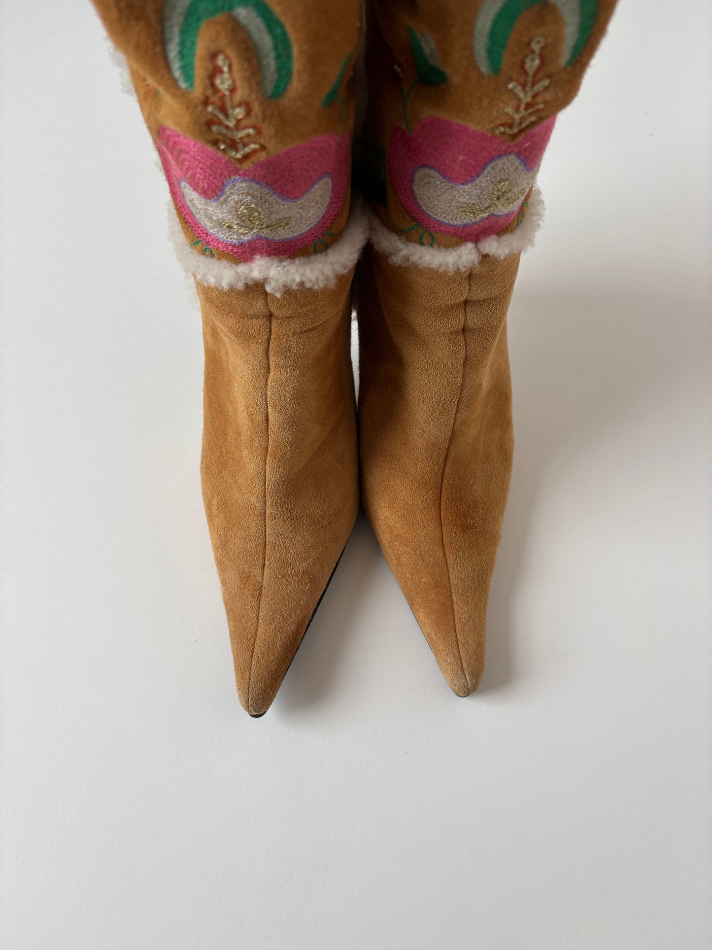 Casadei 2000s shearling embroidered floral boots (EU 39 / US 8.5)