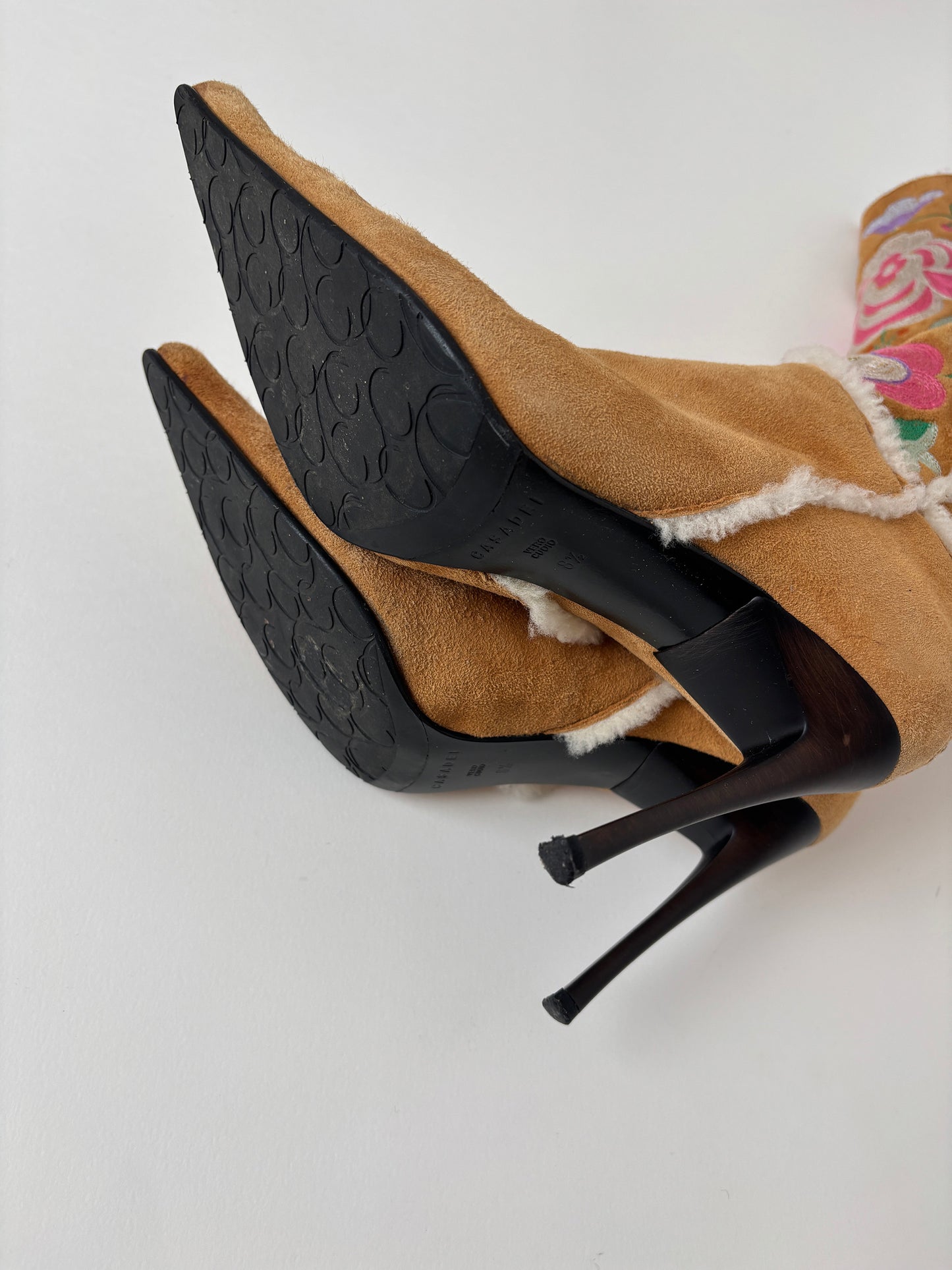 Casadei 2000s shearling embroidered floral boots (EU 39 / US 8.5)