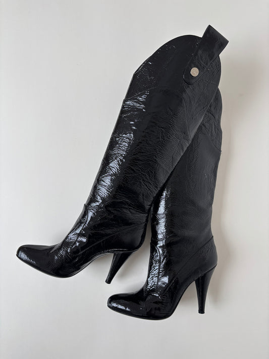 Dolce & Gabbana 2000s black patent leather western boots UNWORN (EU 38 / US 7.5)