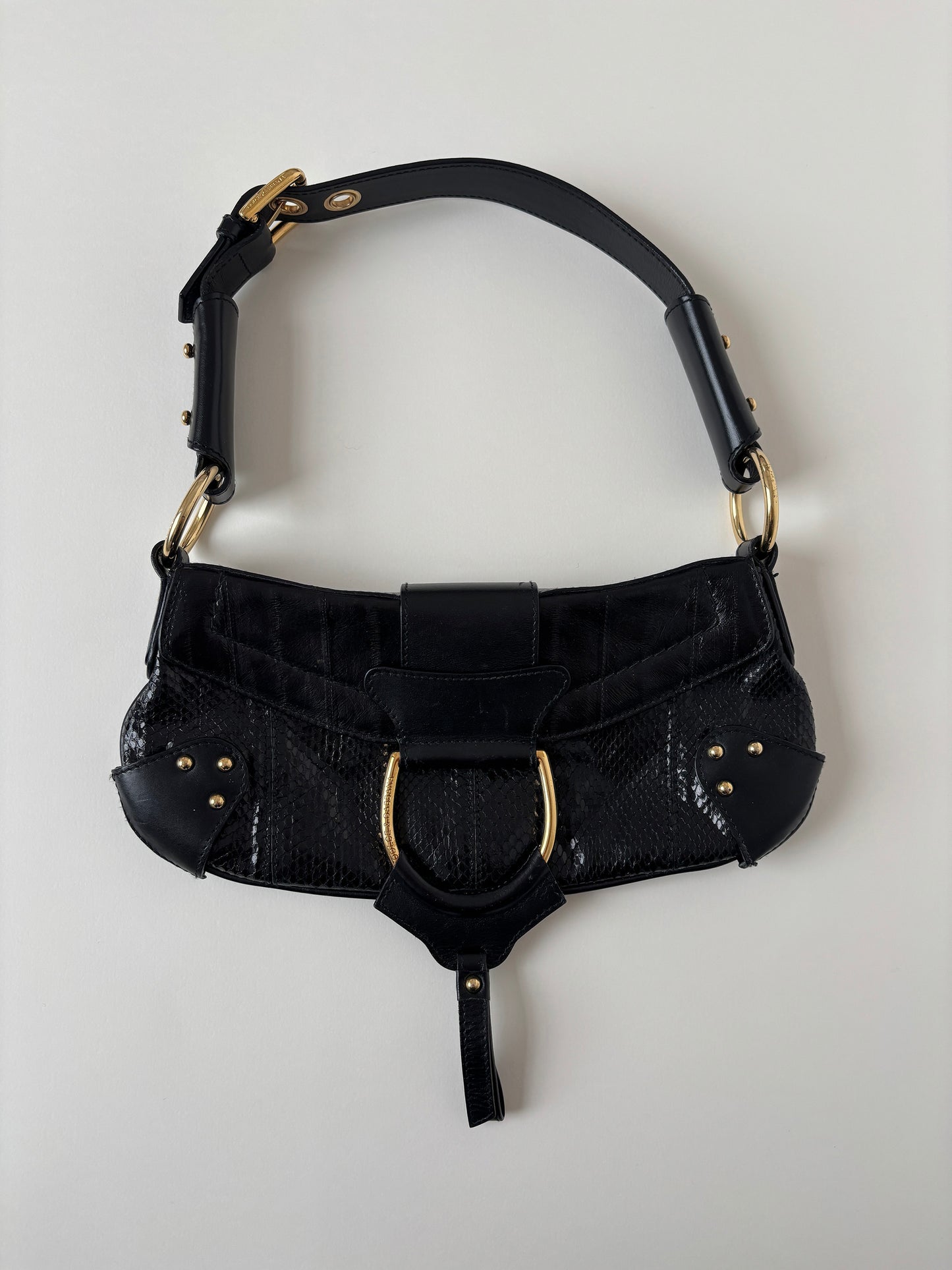 Dolce & Gabbana 2000s black python O-Ring baguette bag