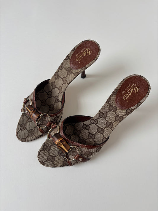 Gucci by Tom Ford 2000s iconic brown monogram bamboo horsebit heels (EU 37,5 / US 7)