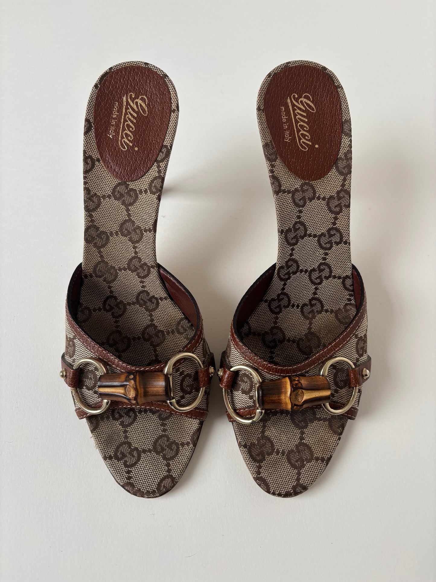 Gucci by Tom Ford 2000s iconic brown monogram bamboo horsebit heels (EU 37,5 / US 7)