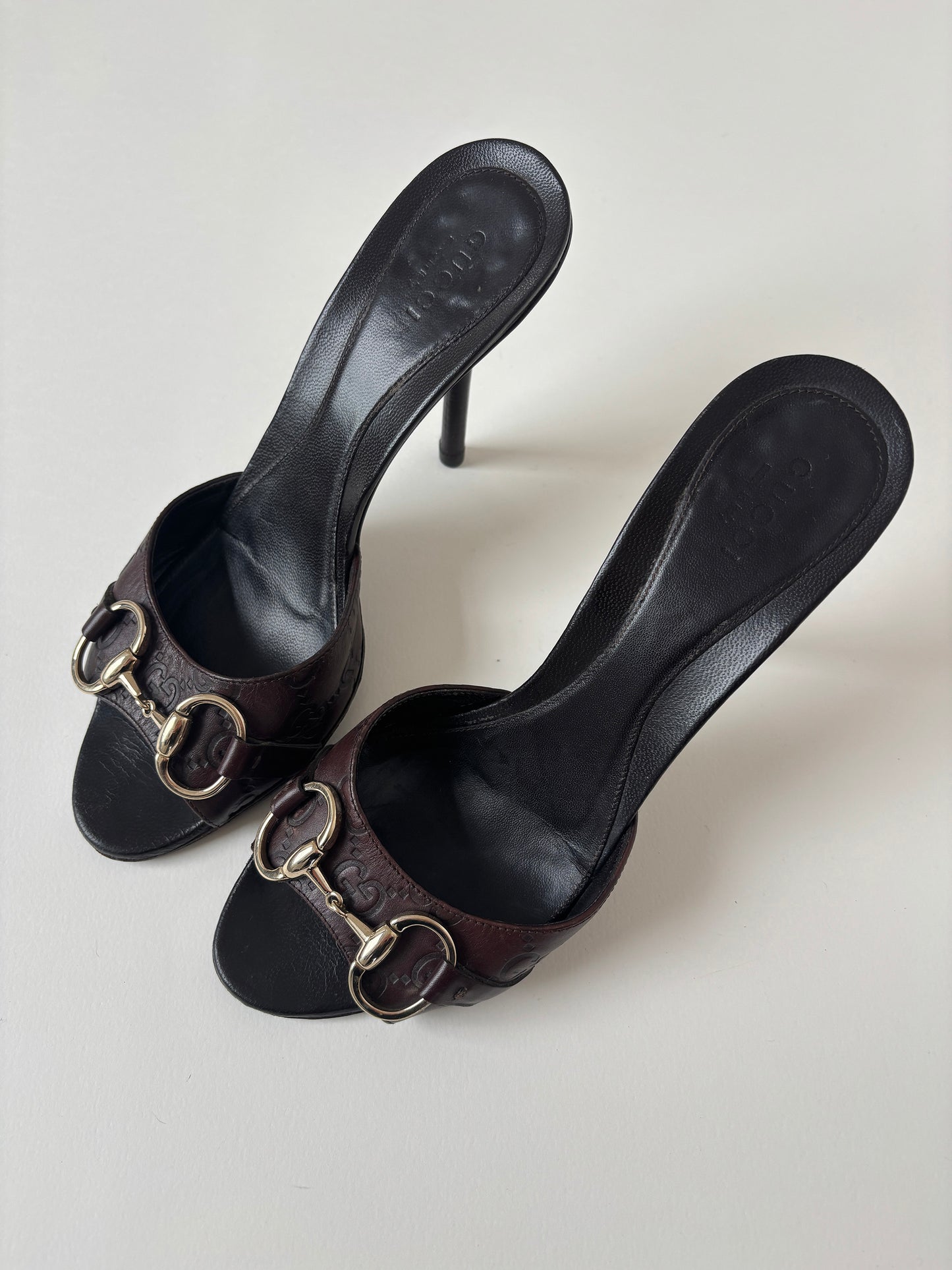 Gucci by Tom Ford 2000s dark brown horsebit monogram sandals (EU 38 / US 7.5)