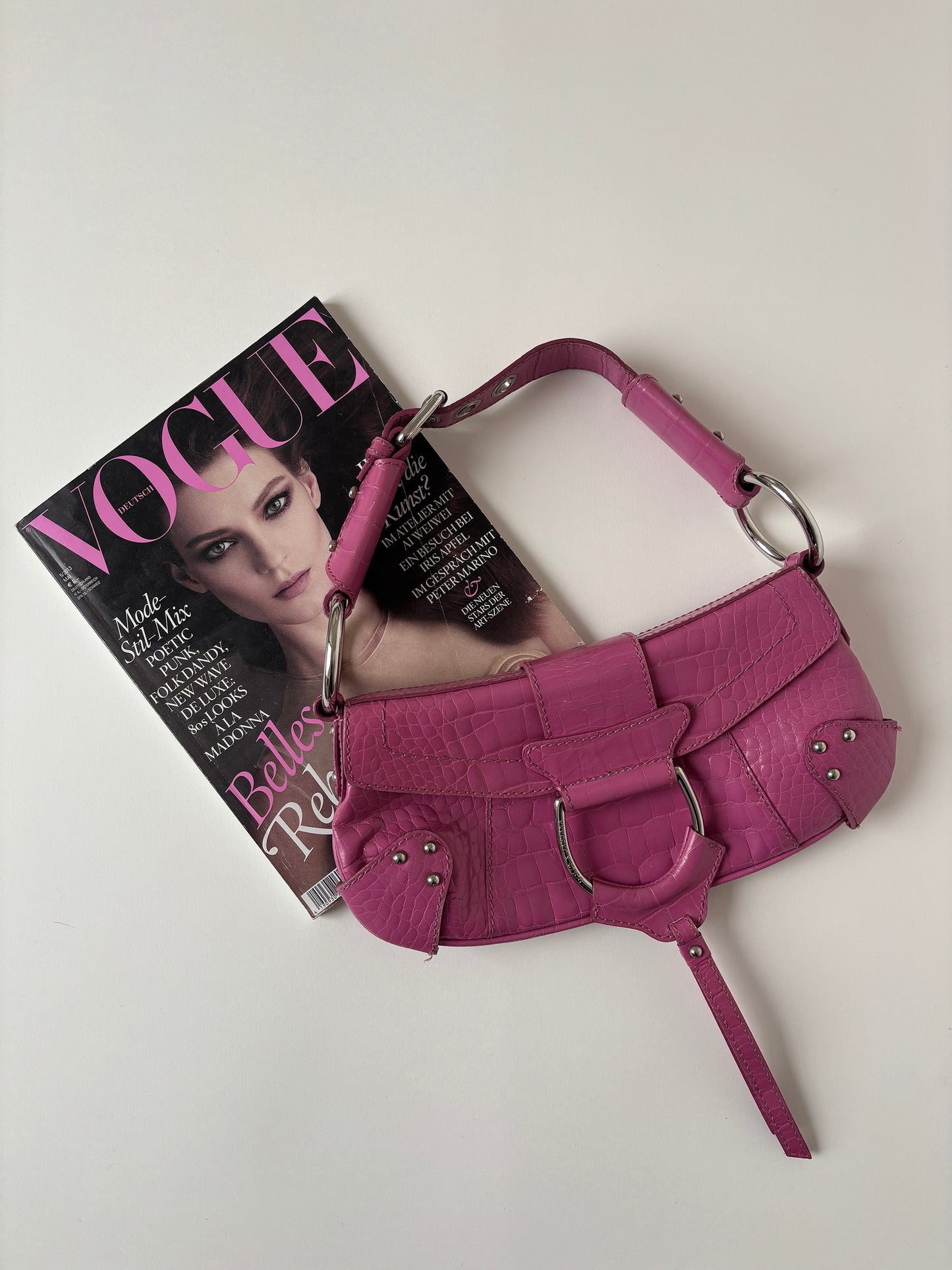 Dolce & Gabbana 2000s pink croco O-Ring baguette bag