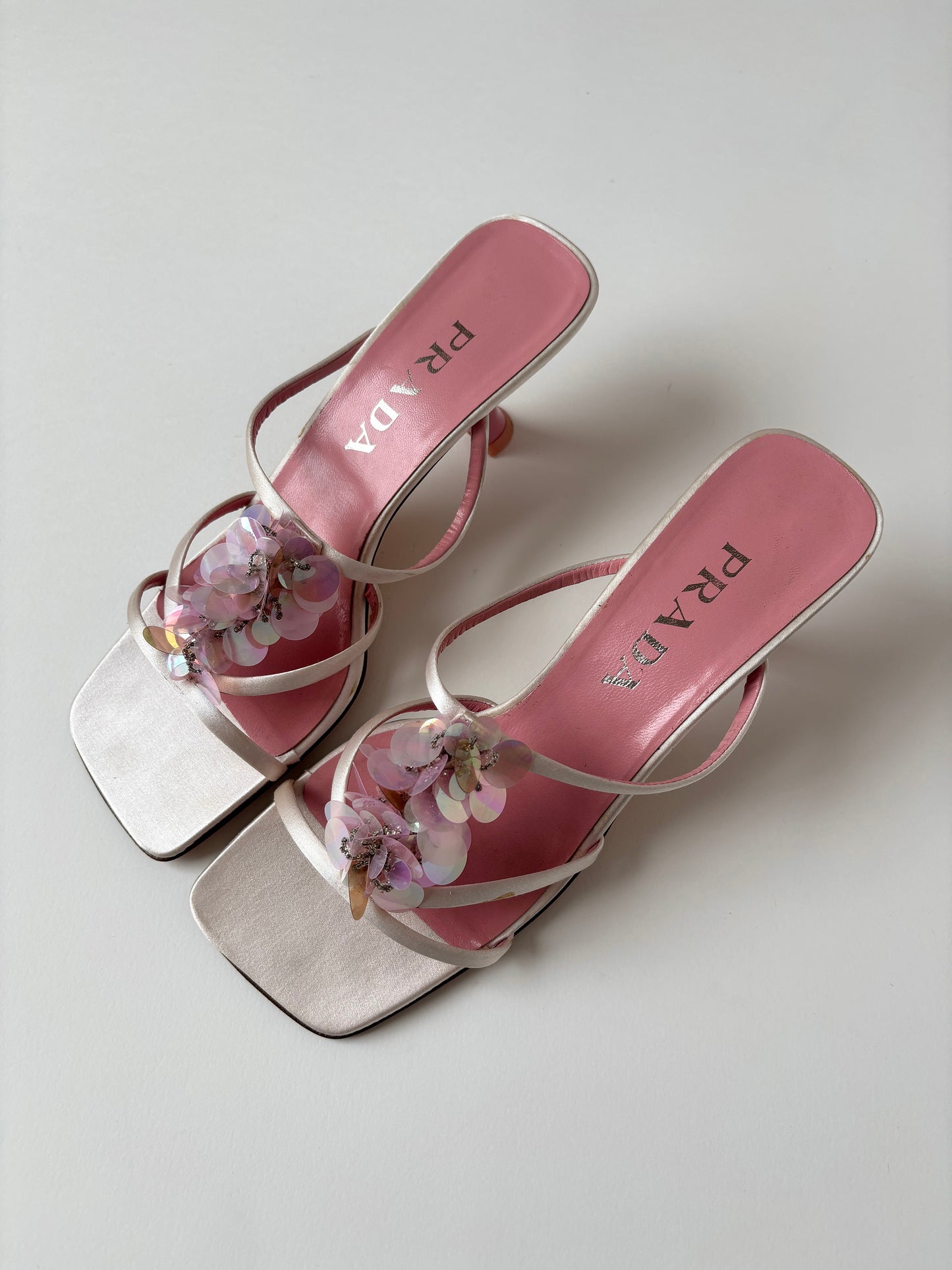 Prada 1990s rare pink satin sequin kitten heels UNWORN (EU 39 / US 8.5)