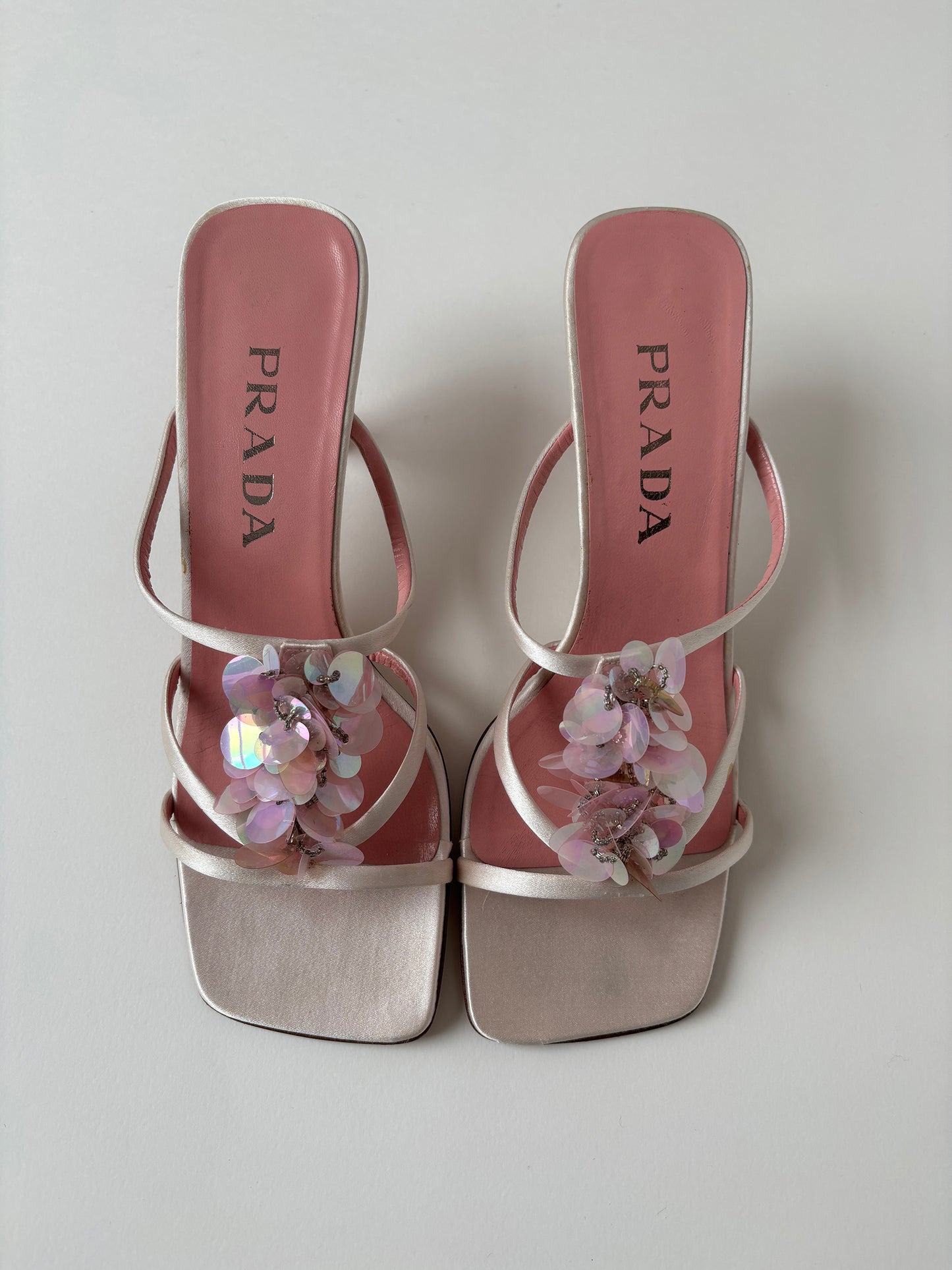 Prada 1990s rare pink satin sequin kitten heels UNWORN (EU 39 / US 8.5)