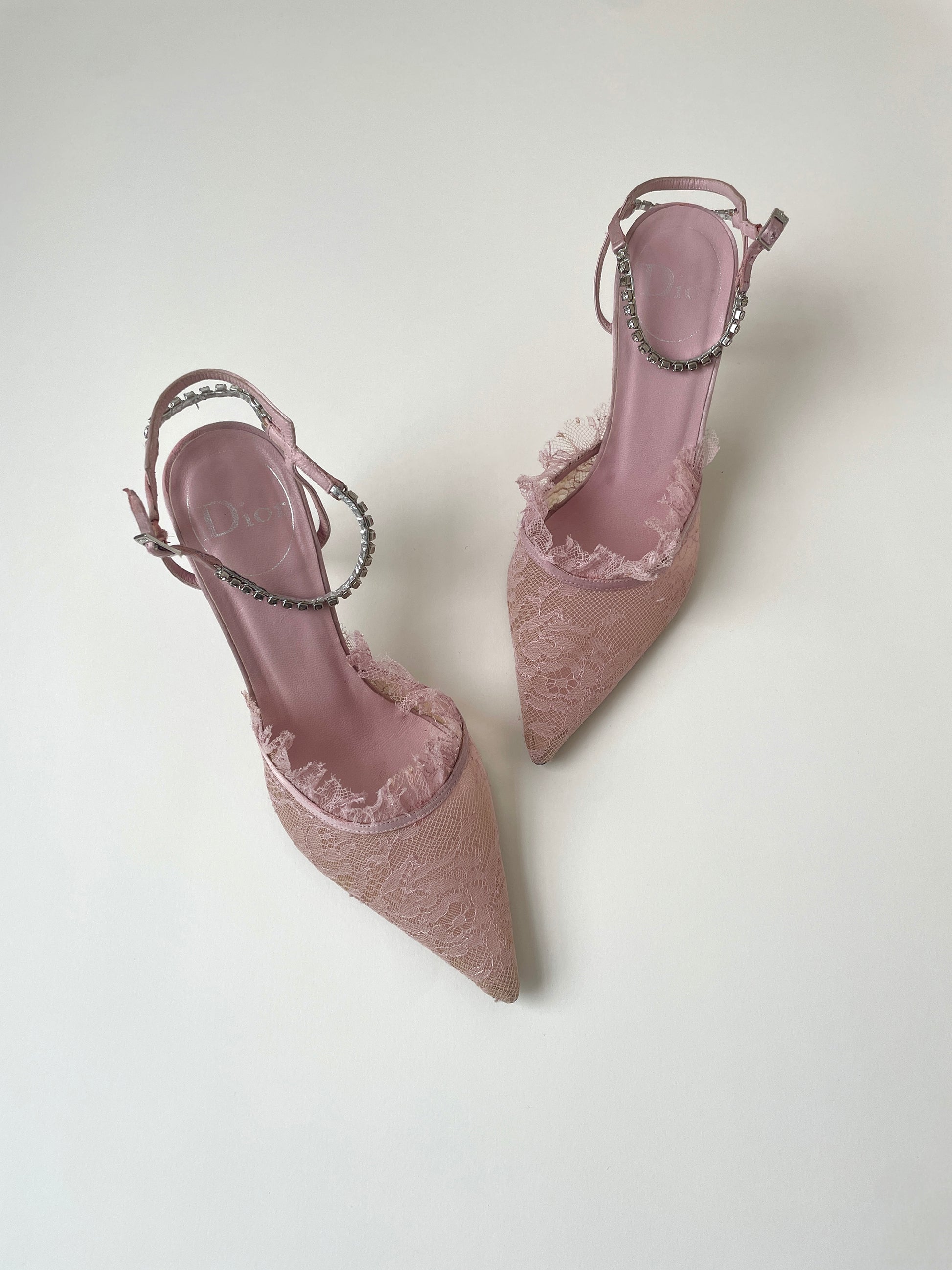 Vintage Christian Dior by John Galliano 2000s blush lace satin heels