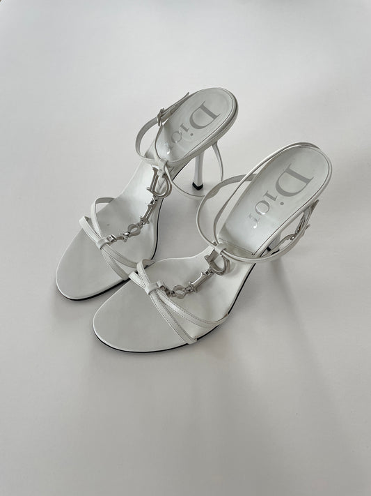 Christian Dior by John Galliano 2000s white logo chain bridal sandals