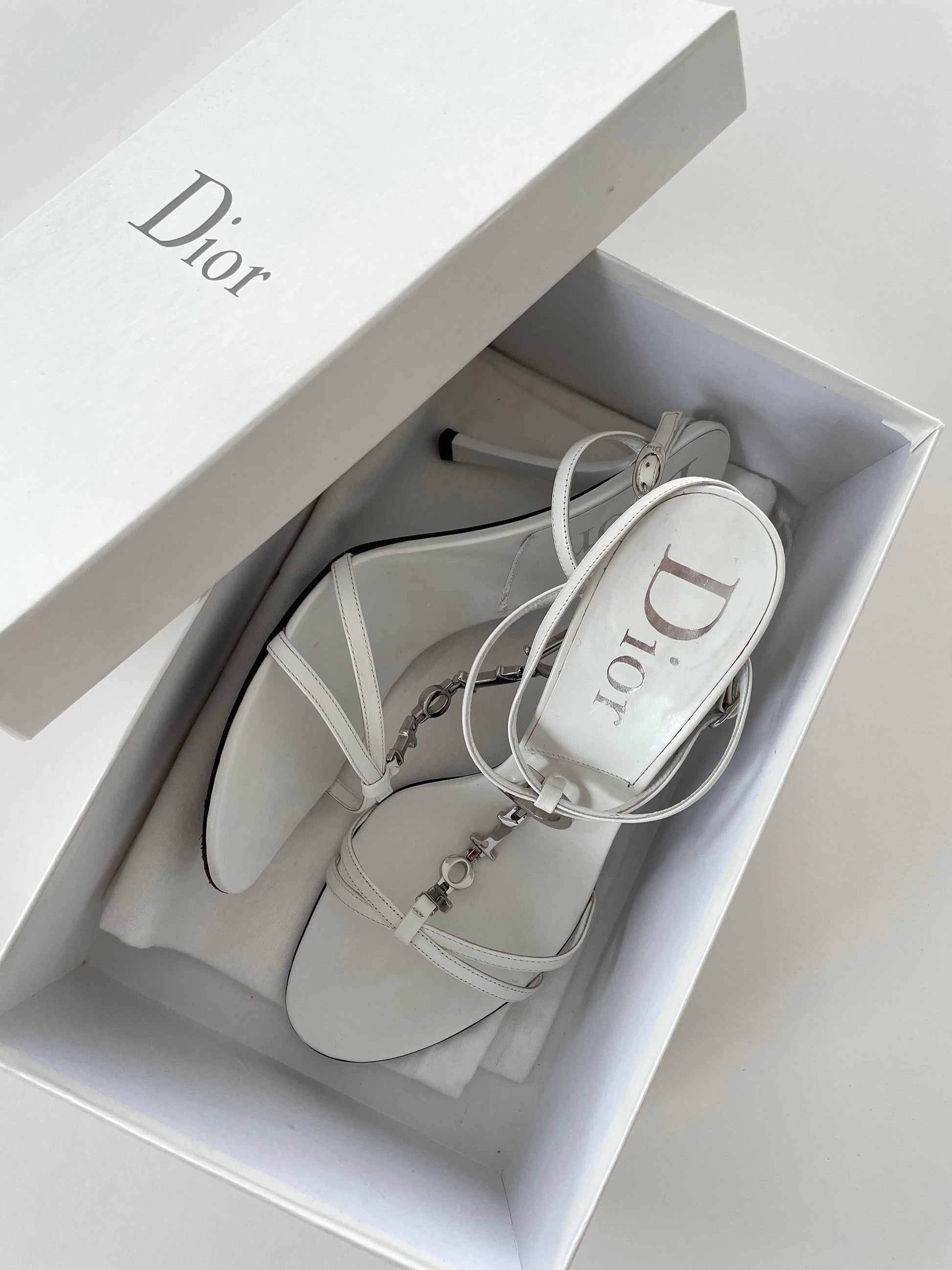 Christian Dior by John Galliano 2000s white logo chain bridal sandals