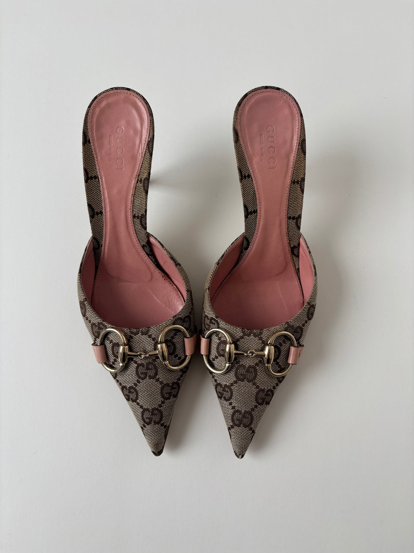 Gucci 2000s by Tom Ford pink horsebit monogram mules (EU 35 / US 4.5)