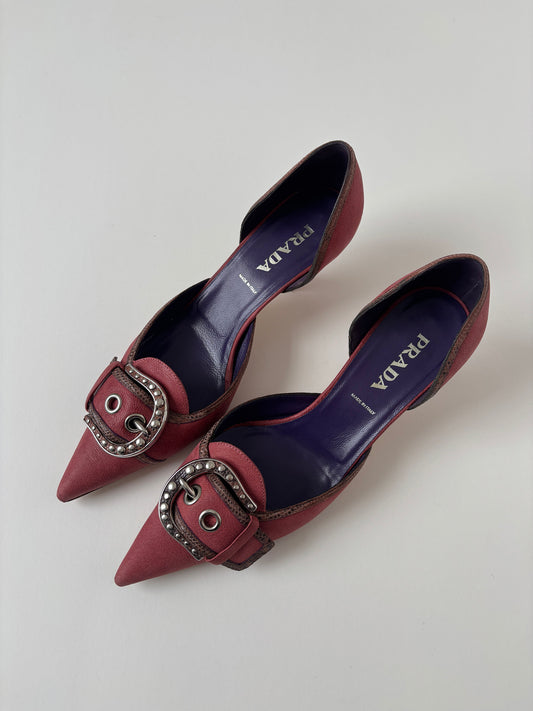 Prada 2000s mauve western buckle kitten heels (EU 37 / US 6.5)