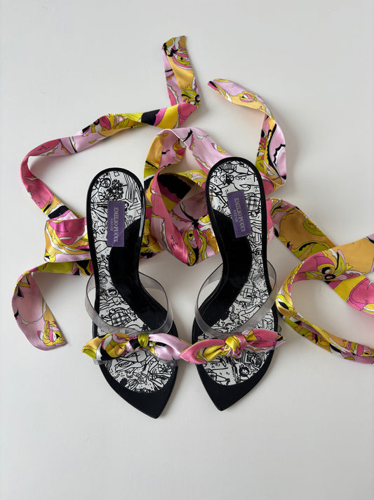 Emilio Pucci 2000s pink silk wrap heels  (EU 38,5 / US 8)