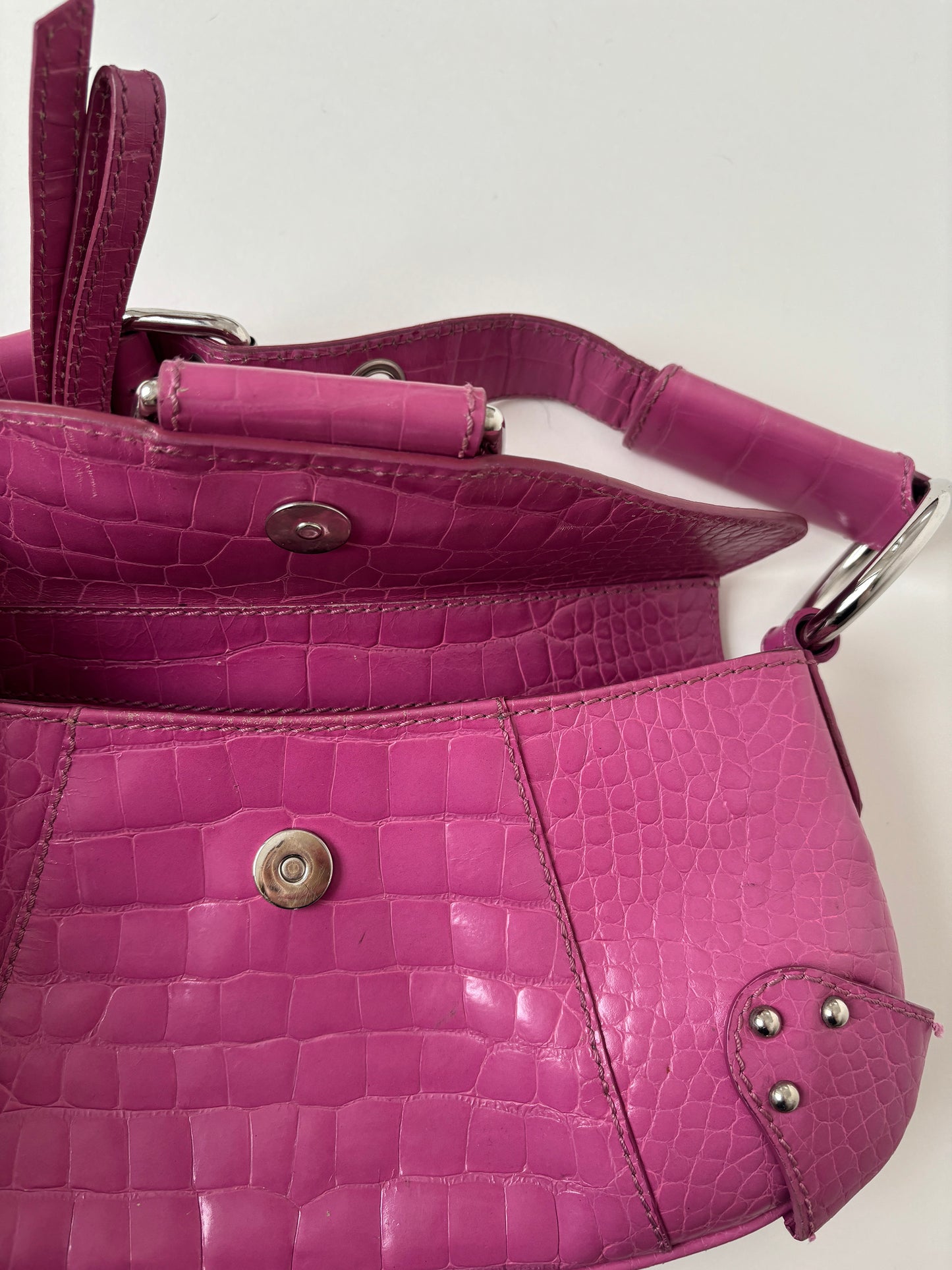 Dolce & Gabbana 2000s pink croco O-Ring baguette bag