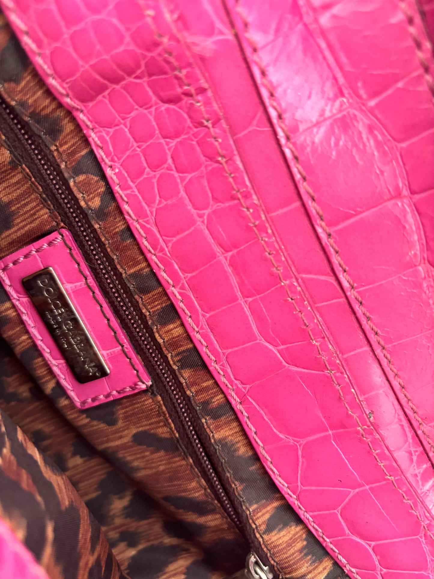Dolce & Gabbana 2000s pink croco O-Ring baguette bag