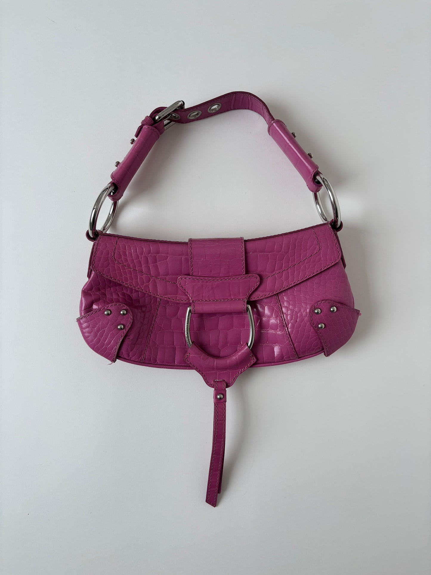 Dolce & Gabbana 2000s pink croco O-Ring baguette bag