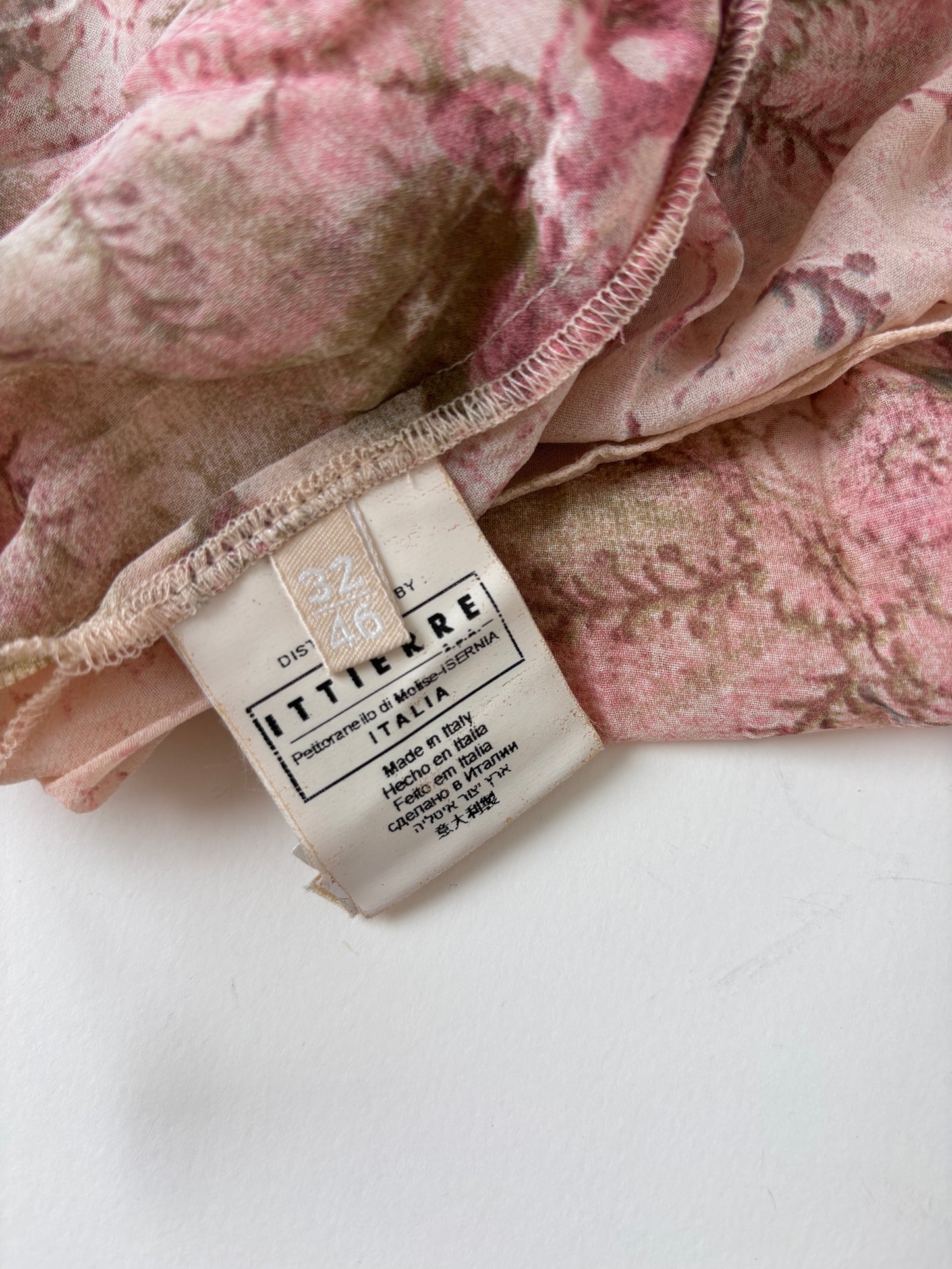 Galliano 2000s pink silk ruffle print top M