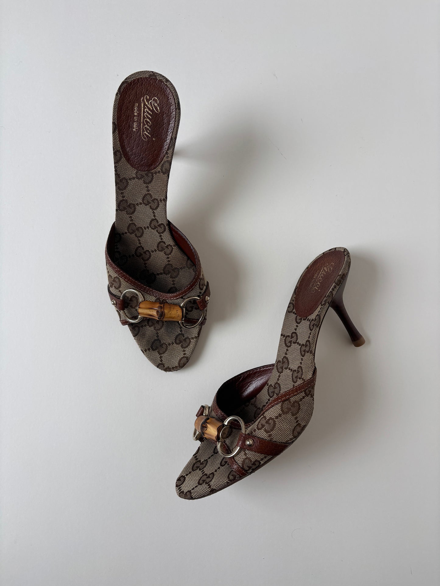 Gucci by Tom Ford 2000s iconic brown monogram bamboo horsebit heels (EU 38,5 / US 8)