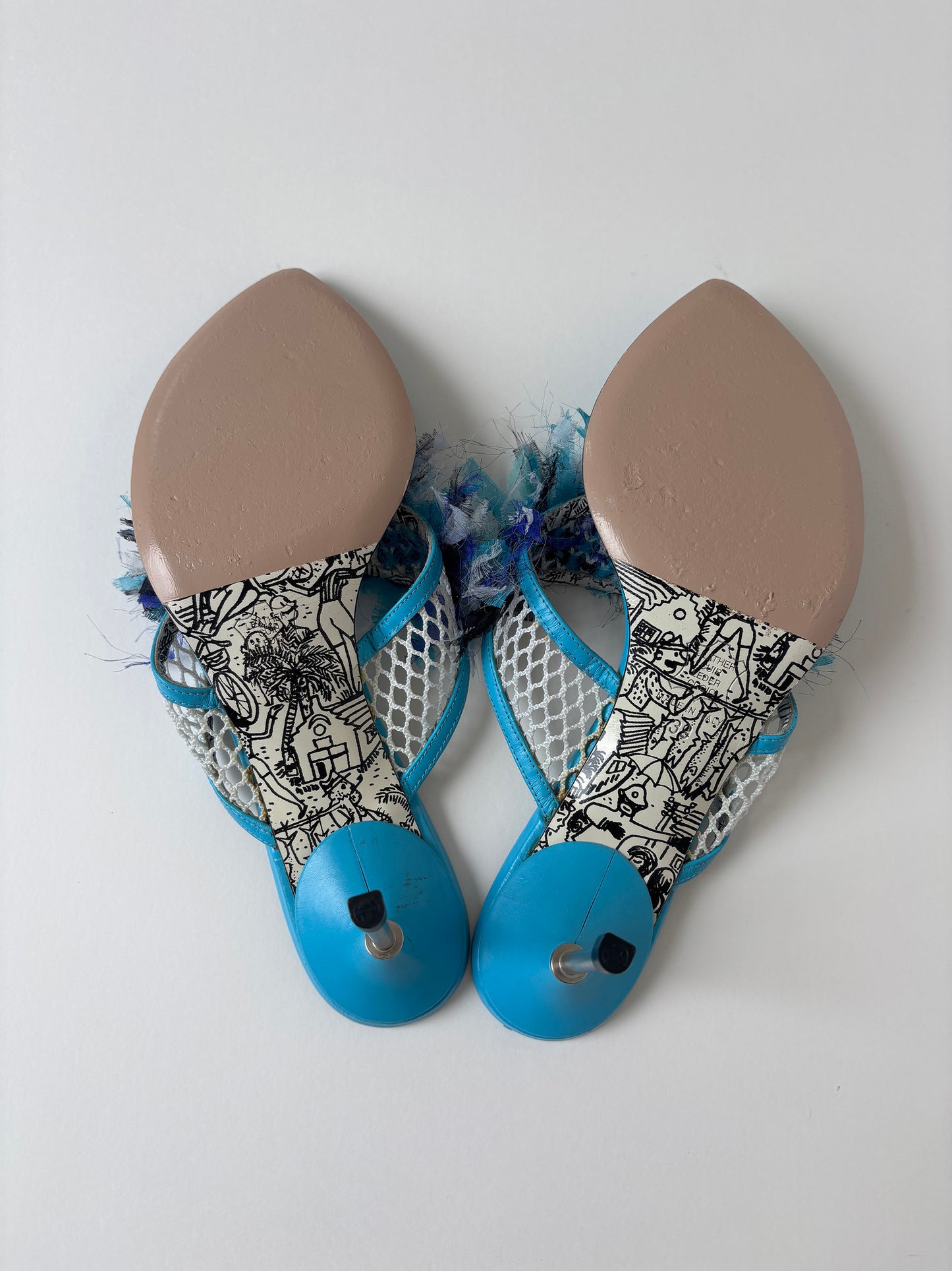 Emilio Pucci 2000s blue ruffle thong kitten heels  (EU 38 / US 7.5)