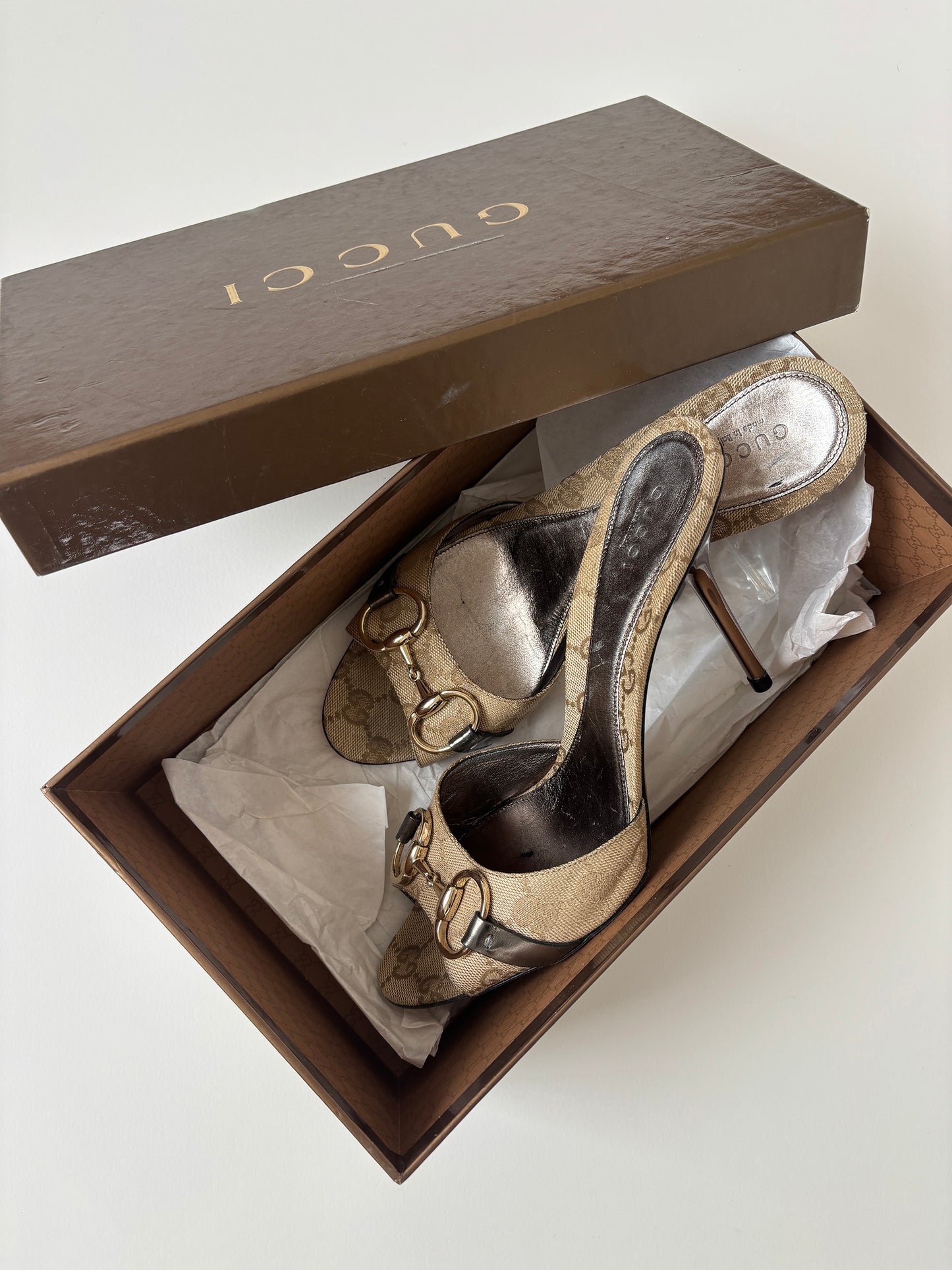 Gucci by Tom Ford 2000s horsebit monogram sandal heels (EU 38,5 / US 8)