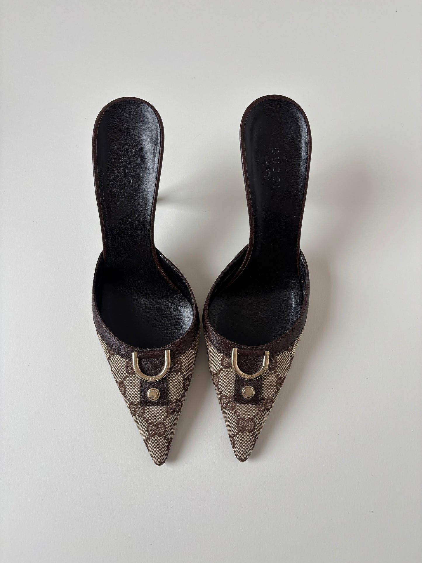 Gucci by Tom Ford 2000s brown D-Ring monogram mules (EU 38,5 / US 8)