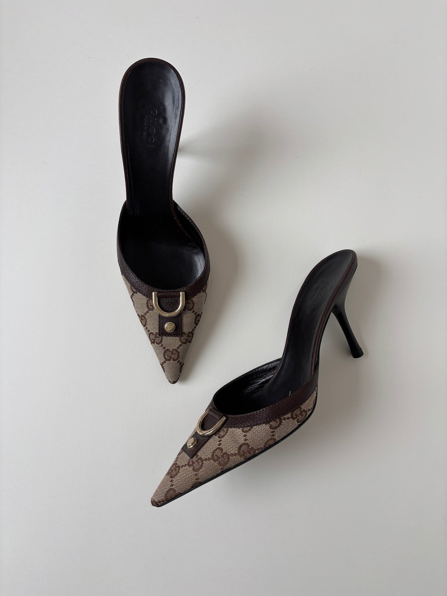 Gucci by Tom Ford 2000s brown D-Ring monogram mules (EU 38,5 / US 8)