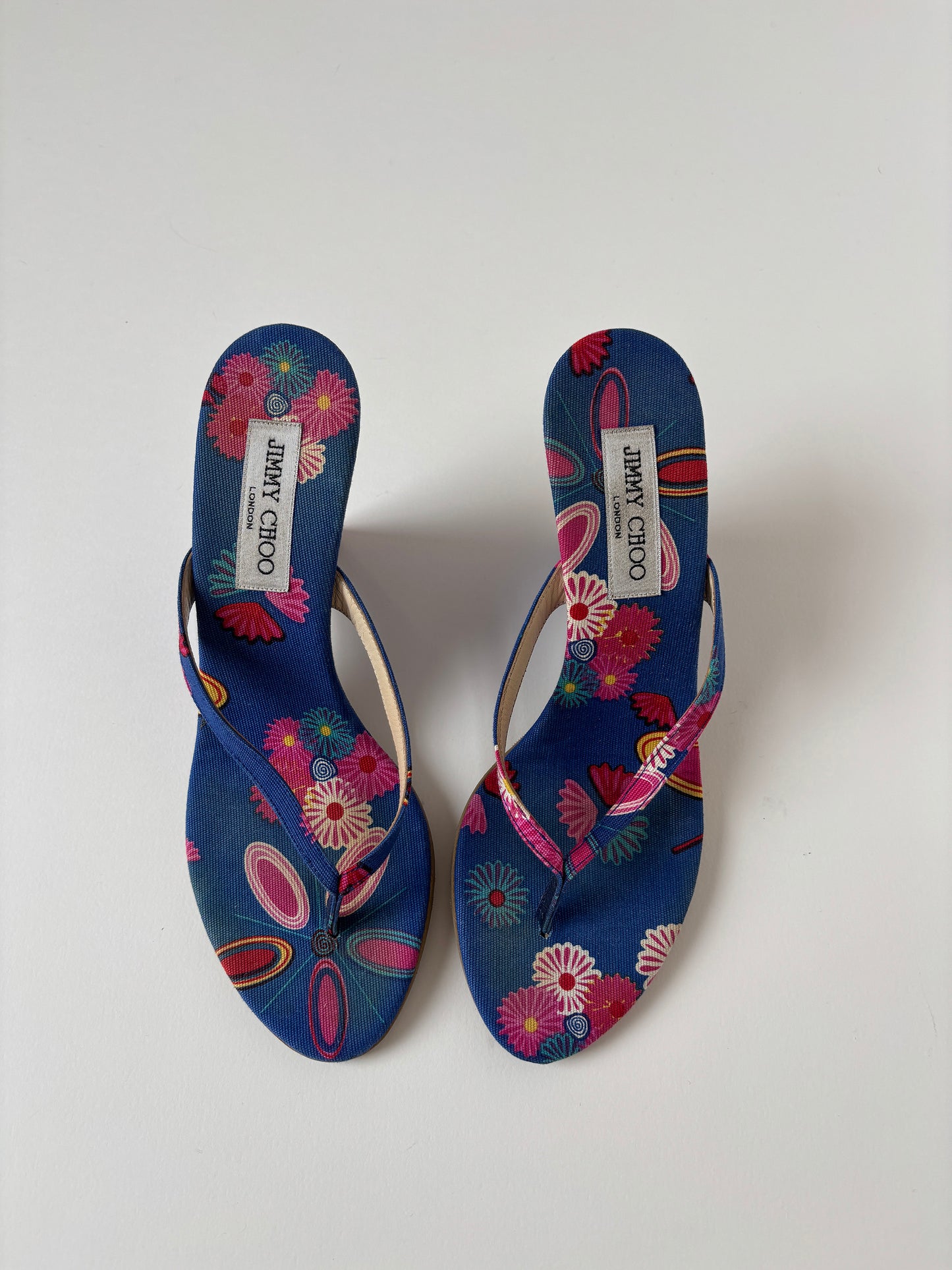 Jimmy Choo 2000s blue floral thong wedges (EU 38 / US 7.5)