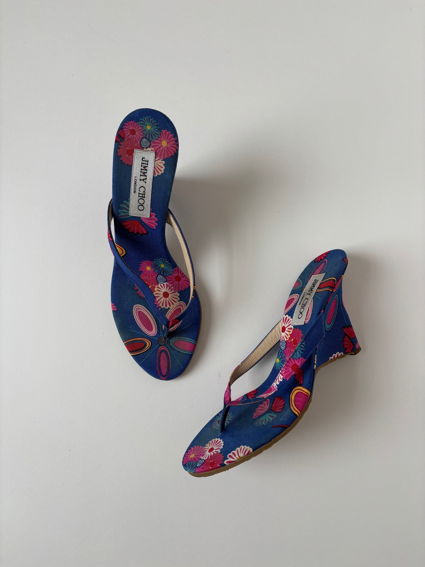 Jimmy Choo 2000s blue floral thong wedges (EU 38 / US 7.5)