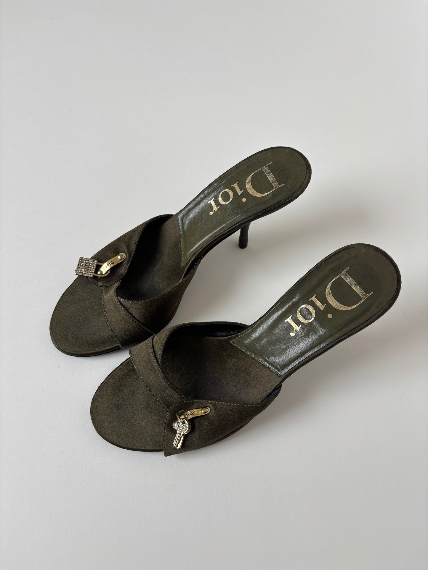 Christian Dior  by John Galliano 2000s iconic olive satin padlock heels (EU 37 / US 6.5)