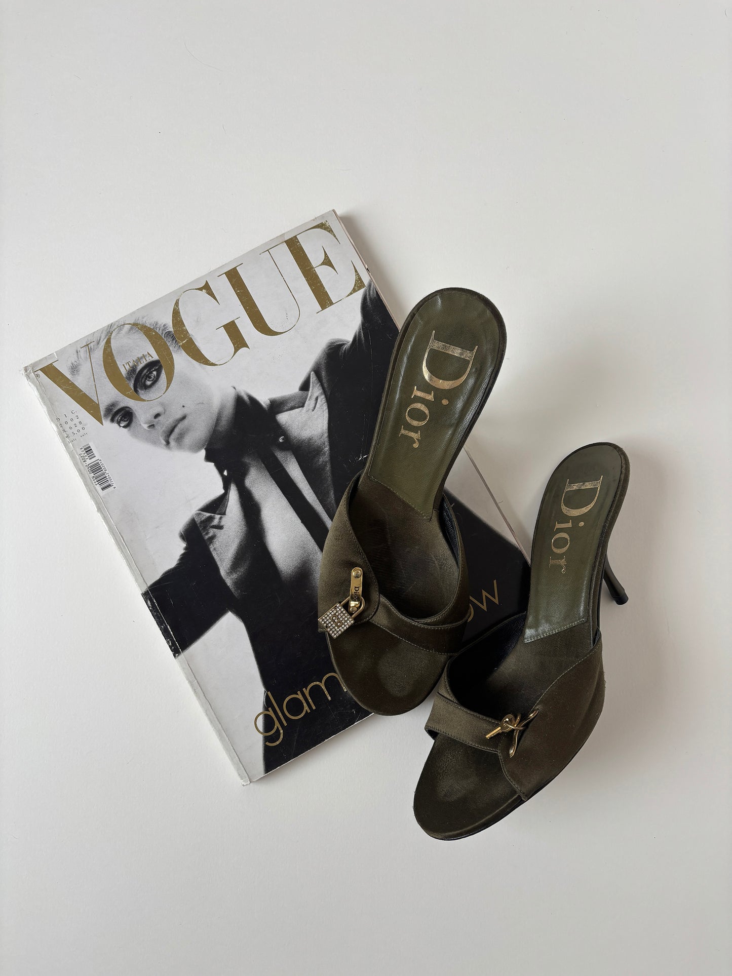 Christian Dior  by John Galliano 2000s iconic olive satin padlock heels (EU 37 / US 6.5)