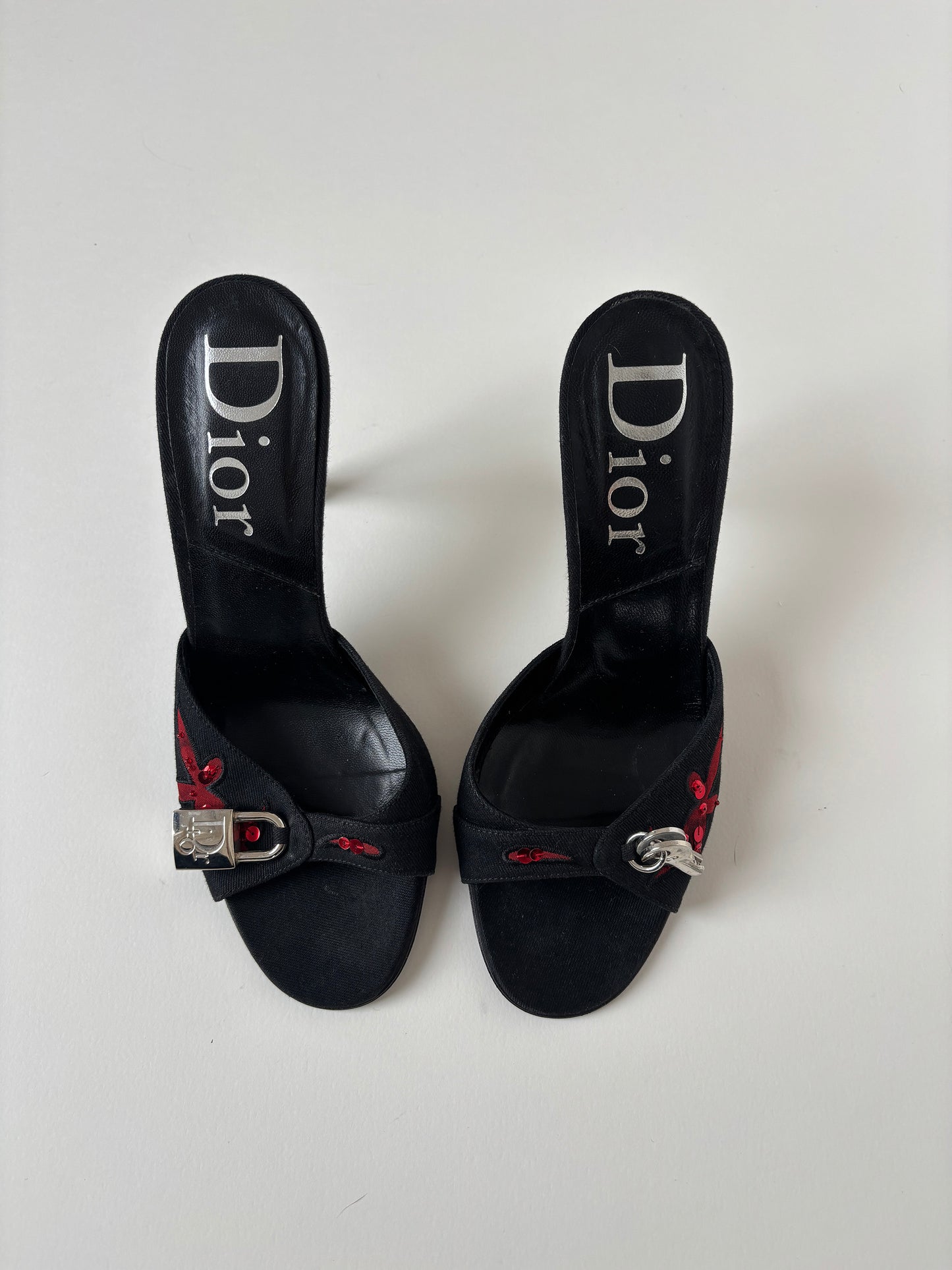 Christian Dior  by John Galliano 2000s iconic black embroidery padlock heels UNWORN (EU 36,5 / US 6)