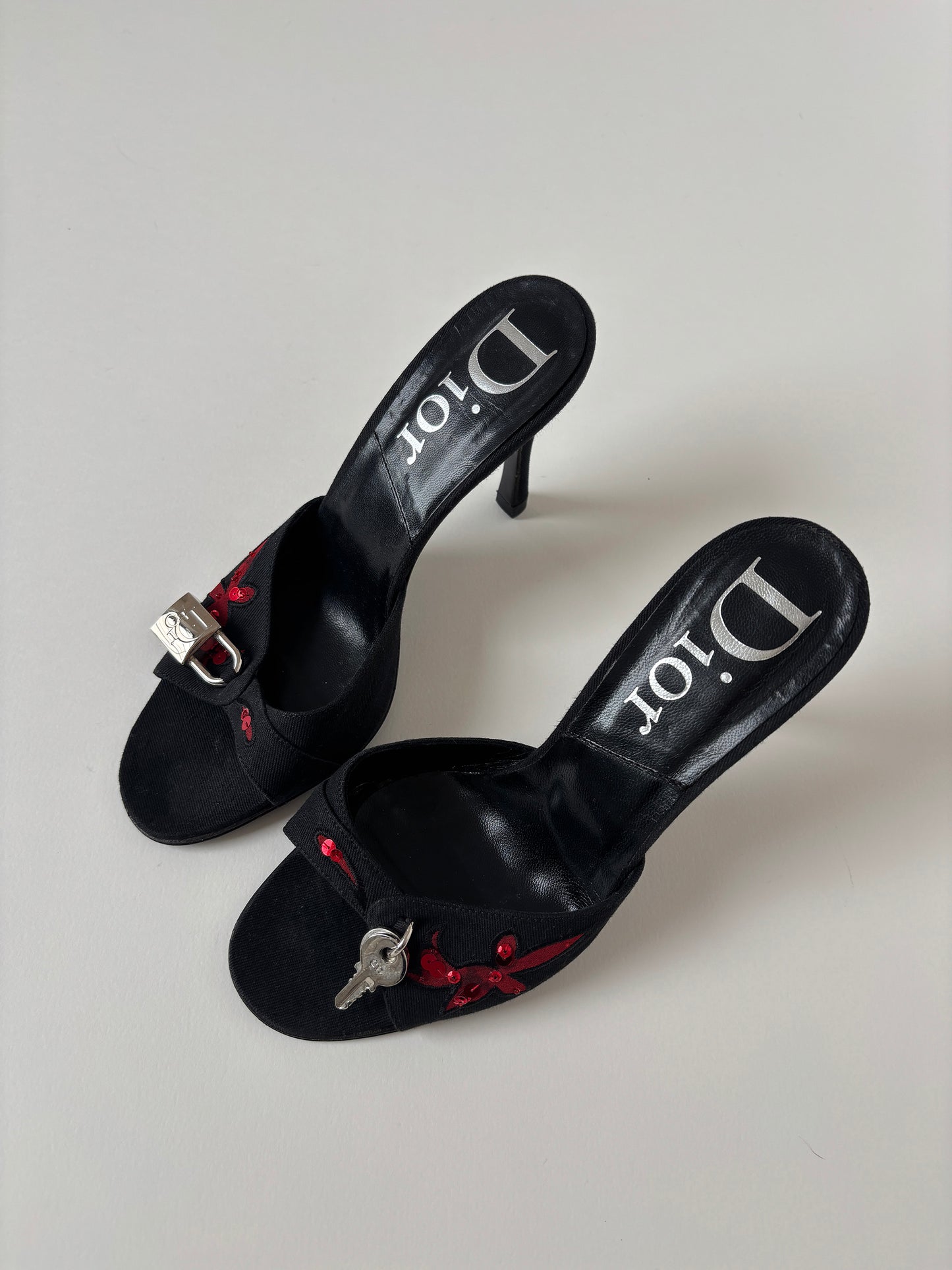 Christian Dior  by John Galliano 2000s iconic black embroidery padlock heels UNWORN (EU 36,5 / US 6)