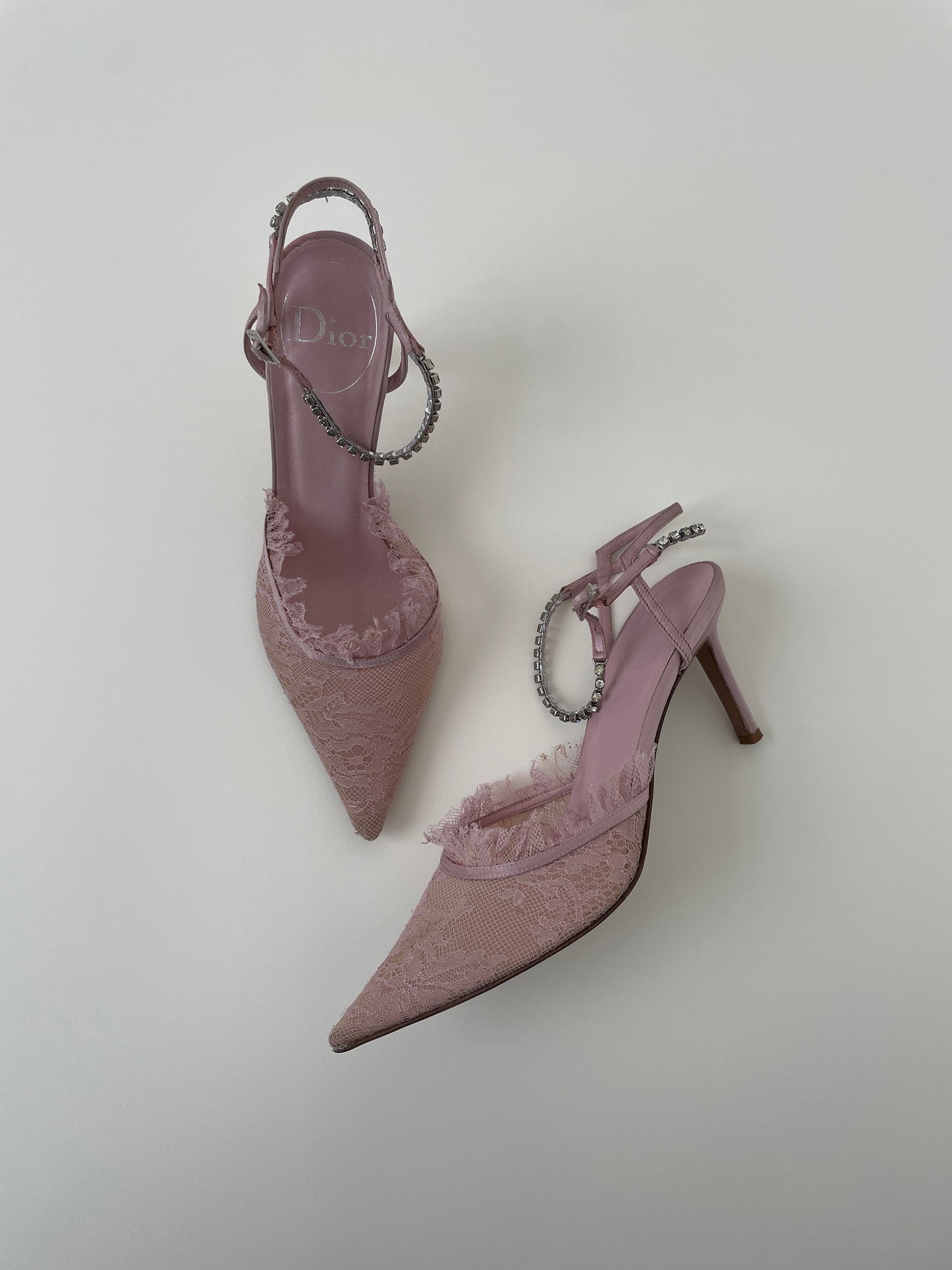 Vintage Christian Dior by John Galliano 2000s blush lace satin heels