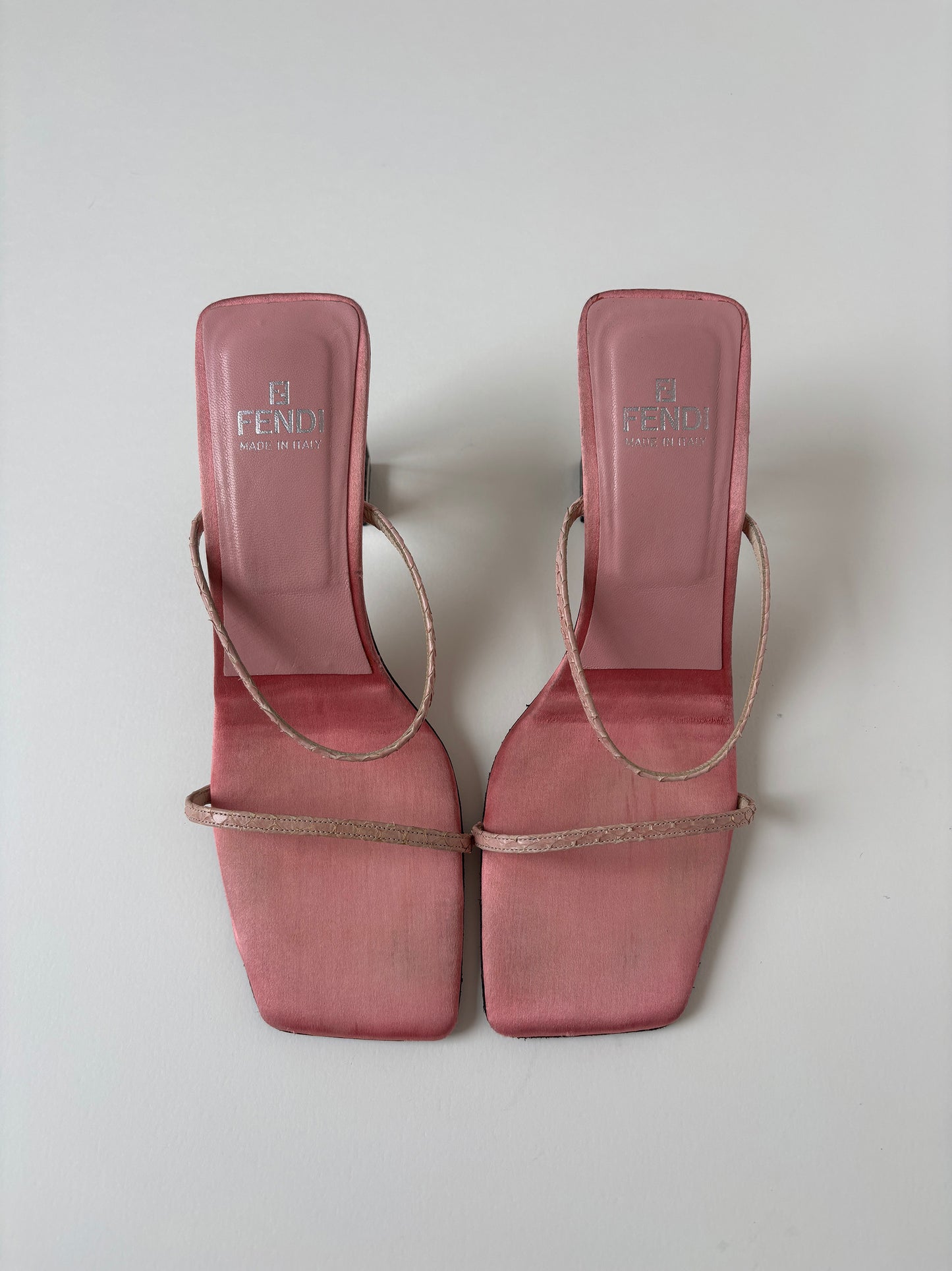 Fendi 1990s pink satin logo heel sandal heels (EU 37 / US 6.5)