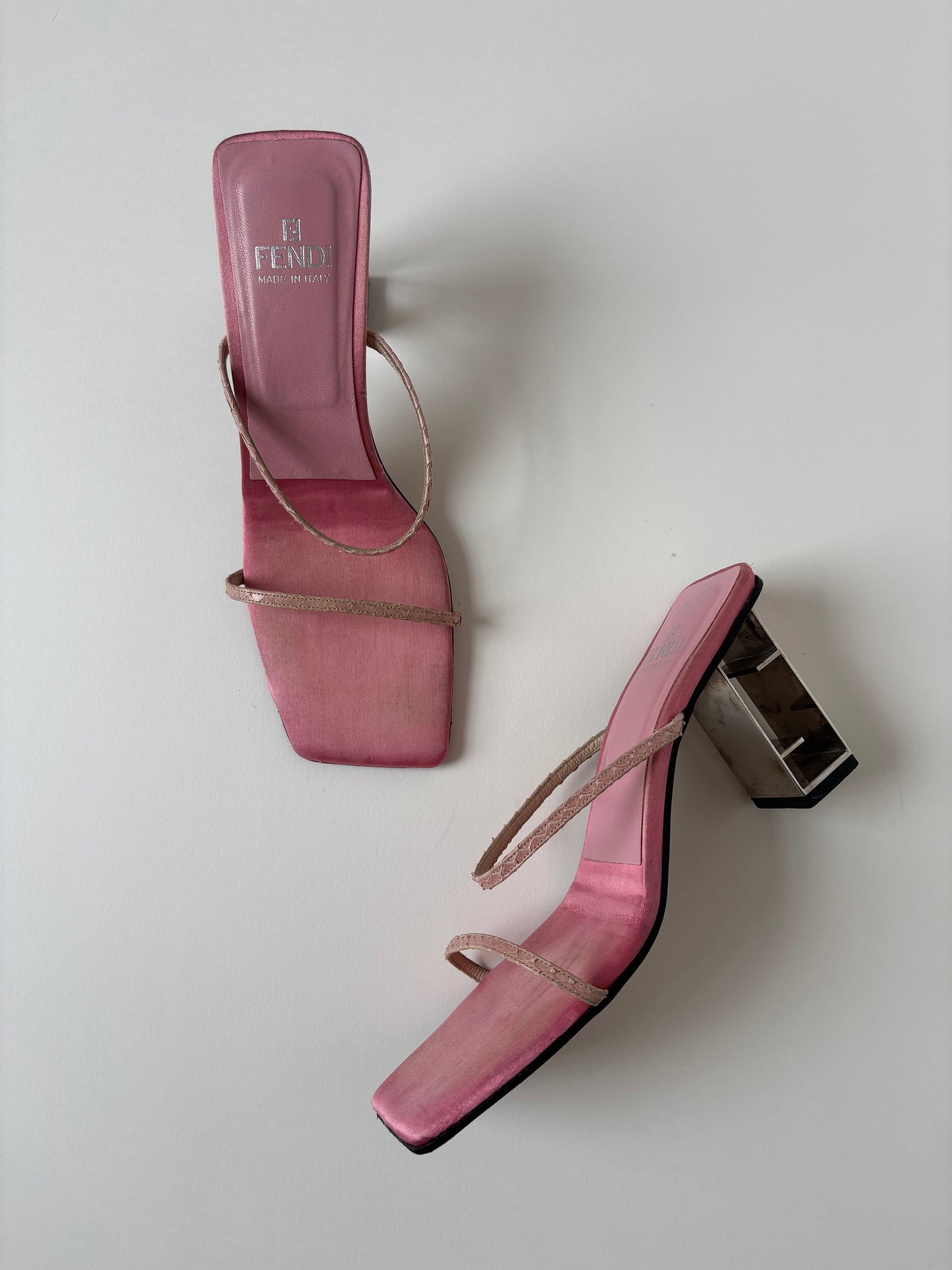 Fendi 1990s pink satin logo heel sandal heels (EU 37 / US 6.5)