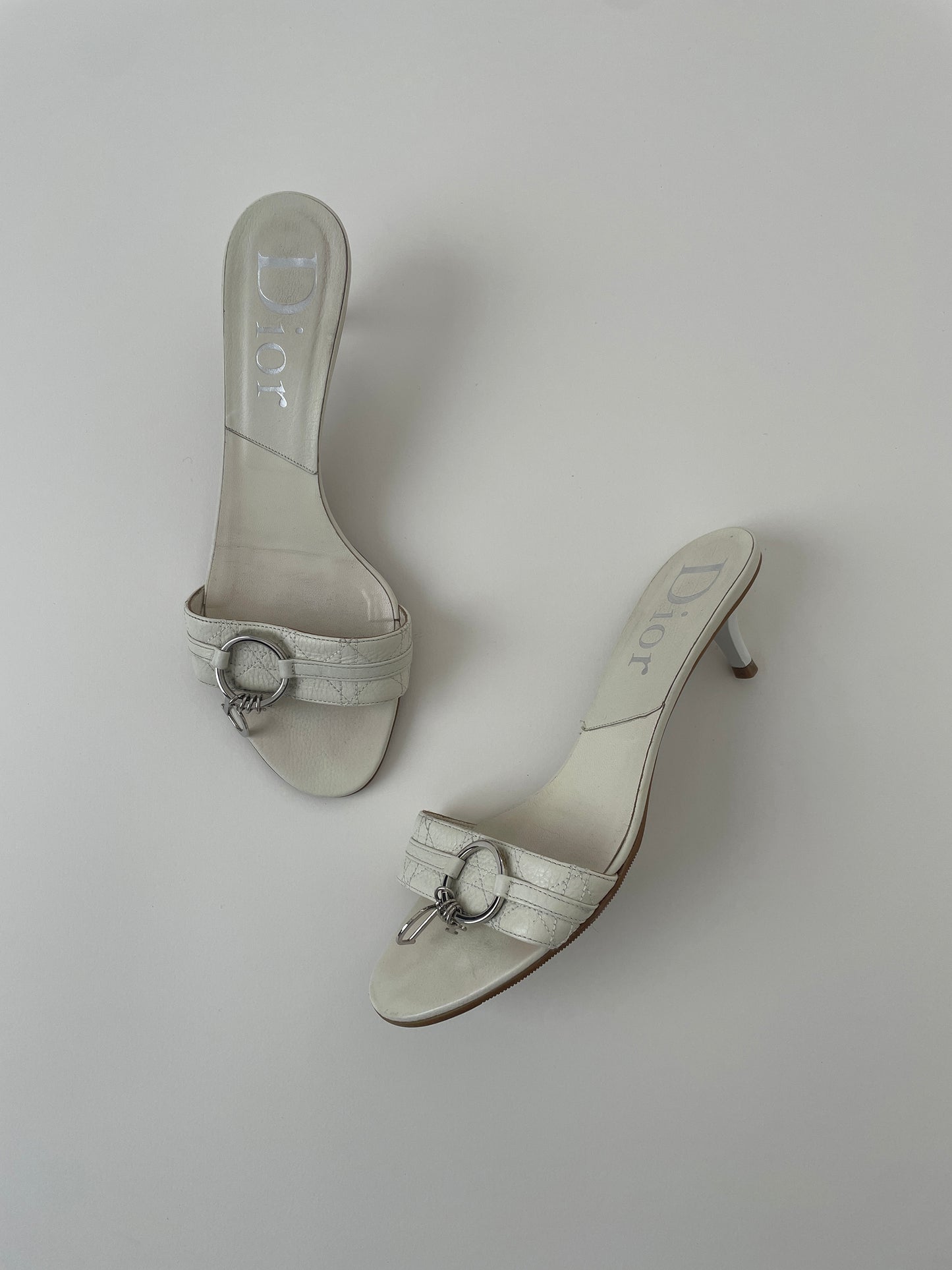 Vintage Christian Dior by John Galliano 2000s off white logo charm kitten heel 