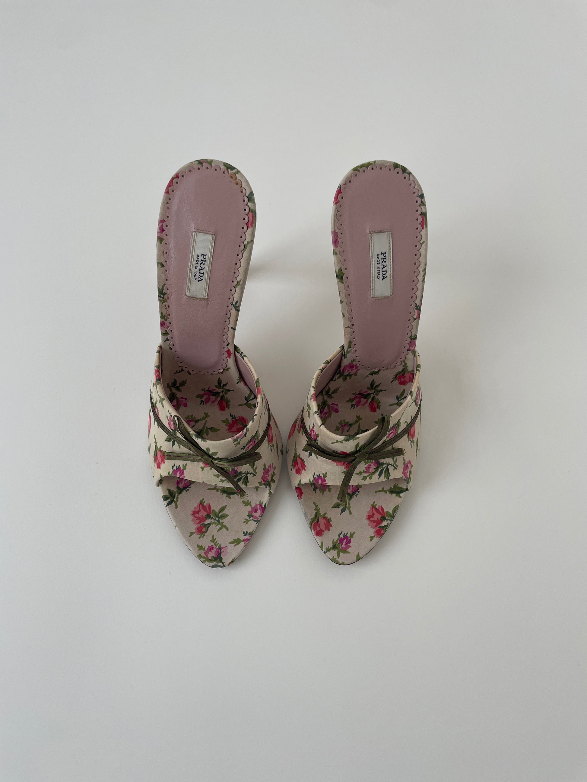 Vintage Prada romantic silk roses bow sandals