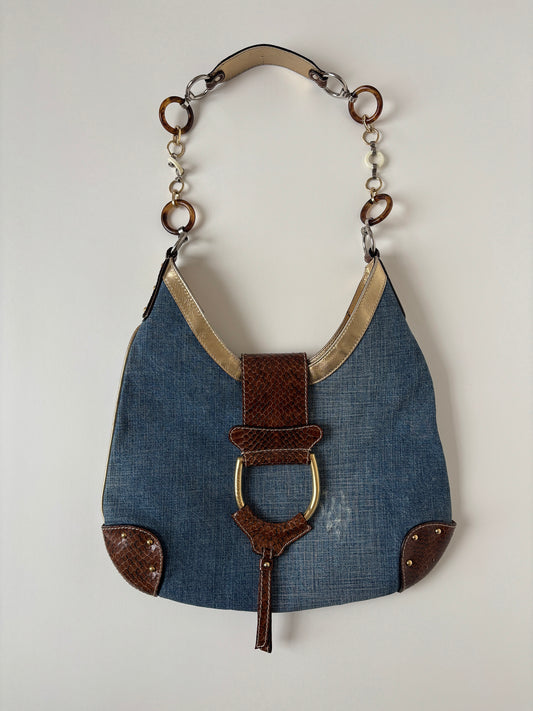 Dolce & Gabbana 2000s denim python hobo bag