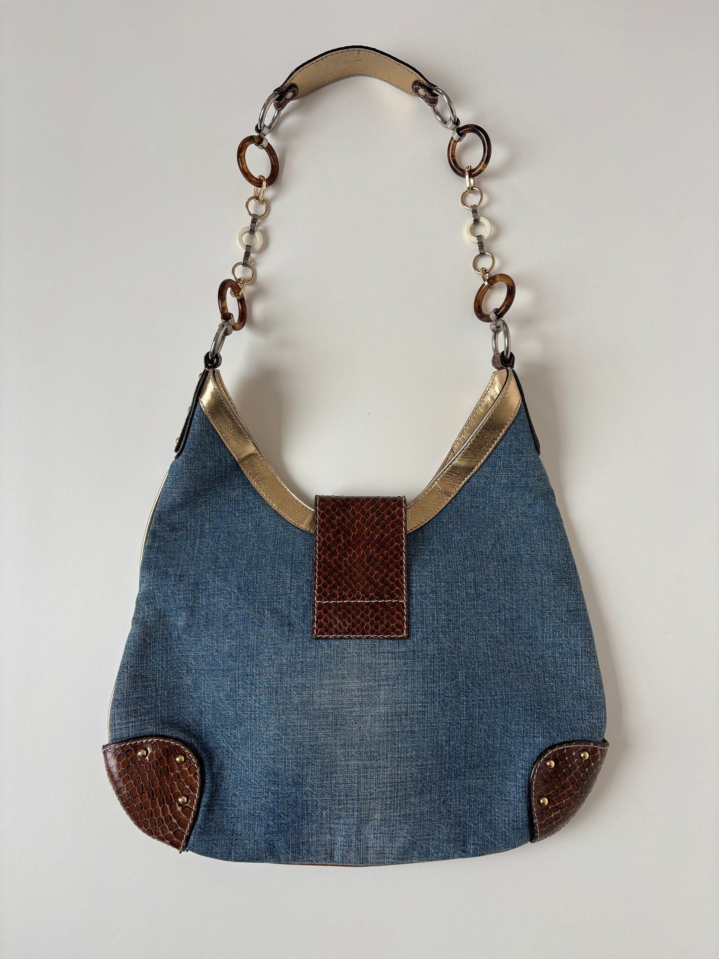 Dolce & Gabbana 2000s denim python hobo bag