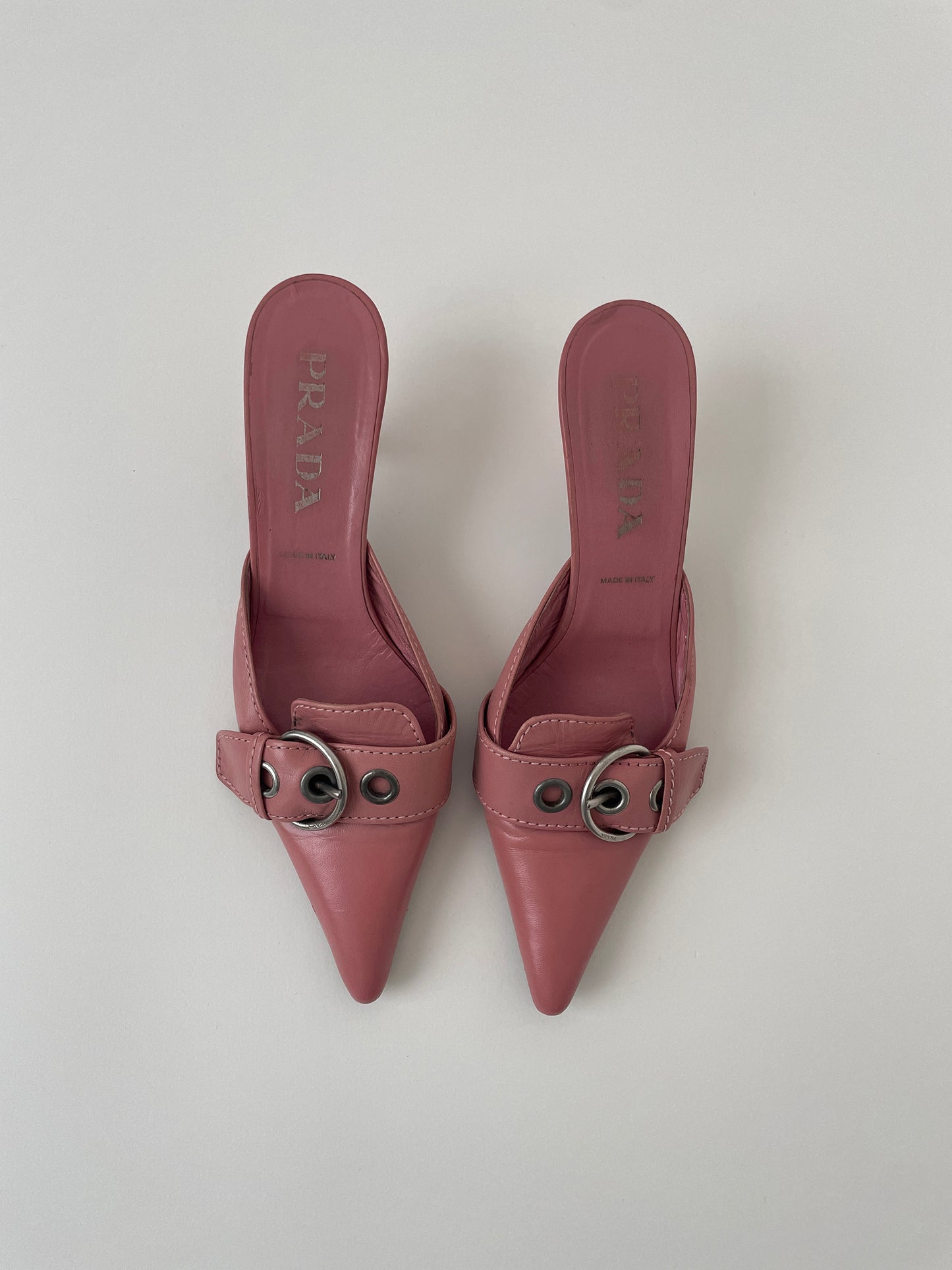 Prada S/S 2002 rose pink buckle kitten heel mules (EU 37,5 / US 7)