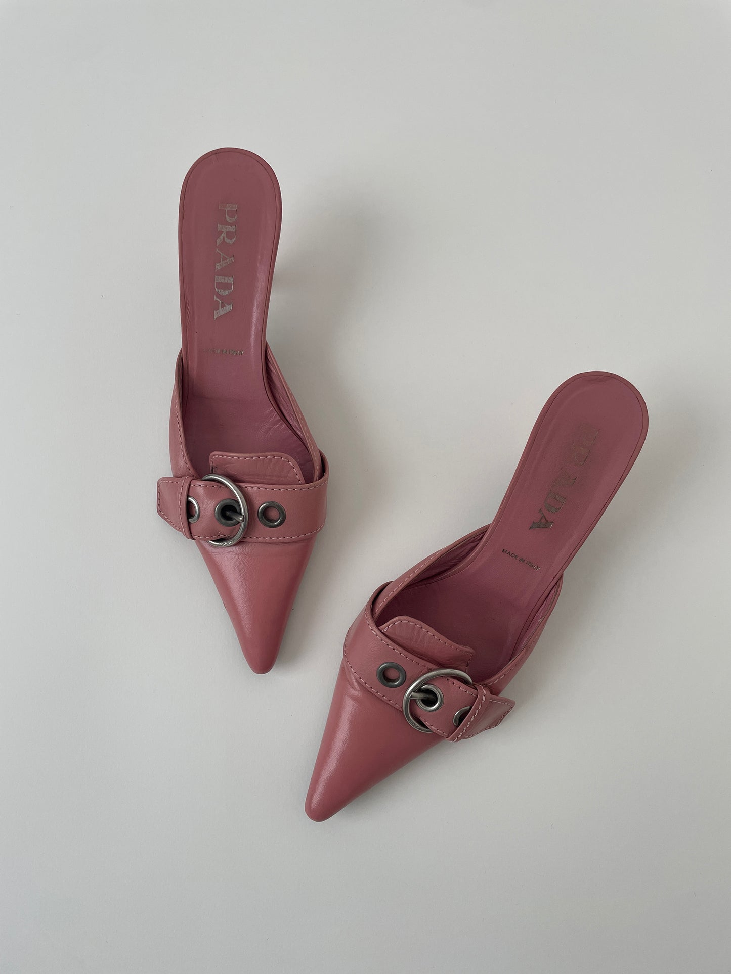 Prada S/S 2002 rose pink buckle kitten heel mules (EU 37,5 / US 7)