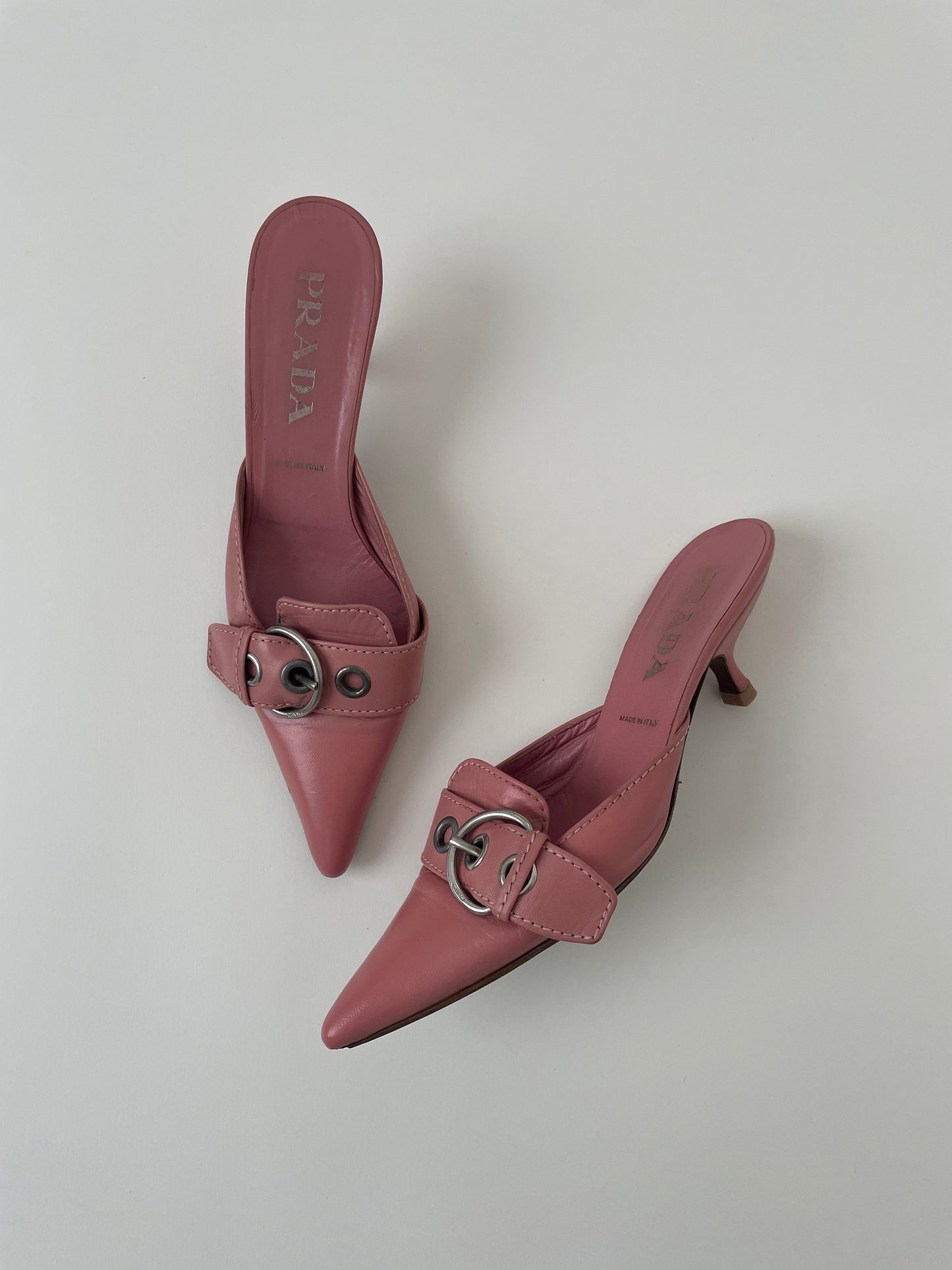 Prada S/S 2002 rose pink buckle kitten heel mules (EU 37,5 / US 7)