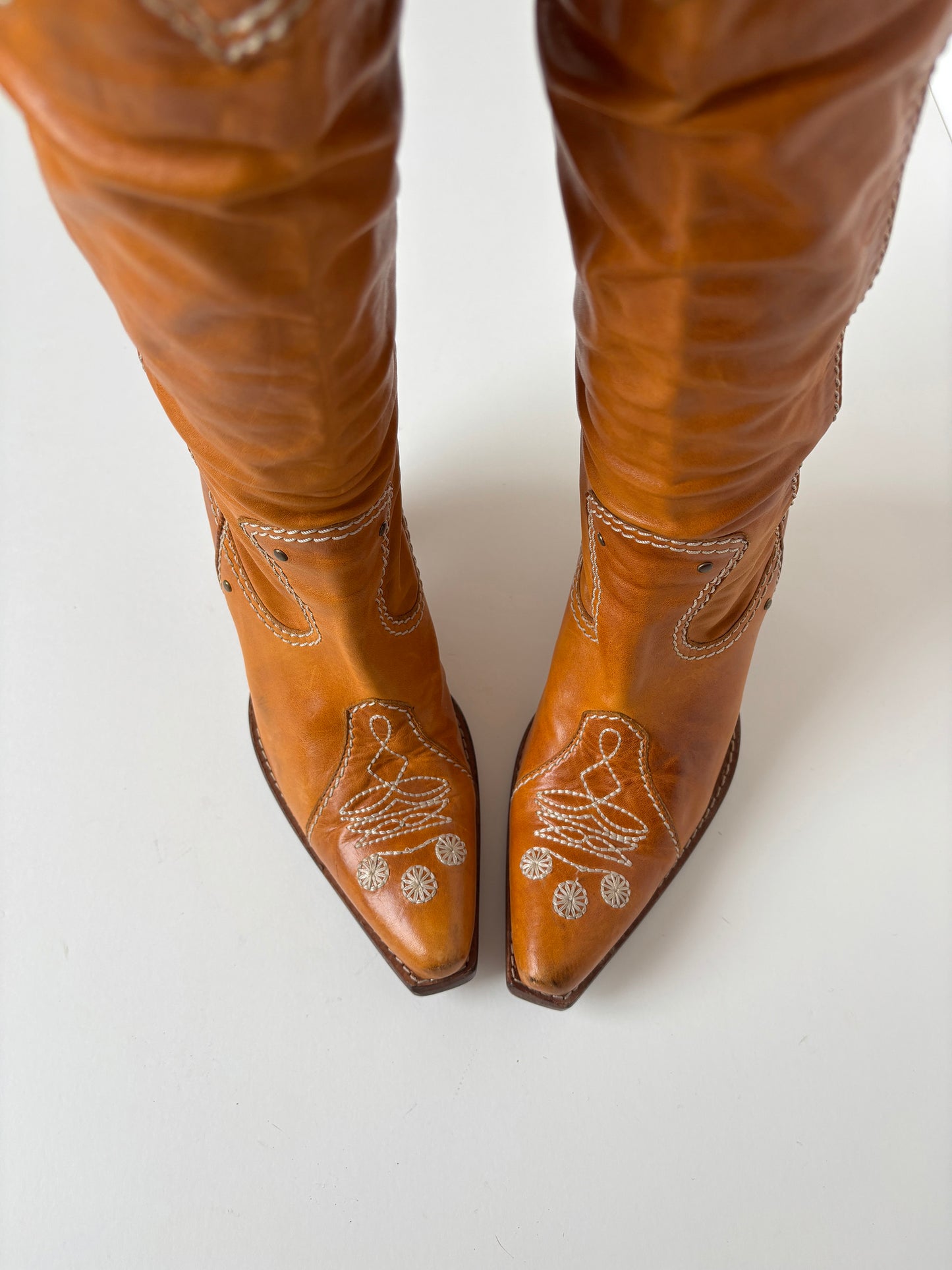 Christian Dior by John Galliano 2000s tan embroidered gaucho western boots (EU 38,5 / US 8)