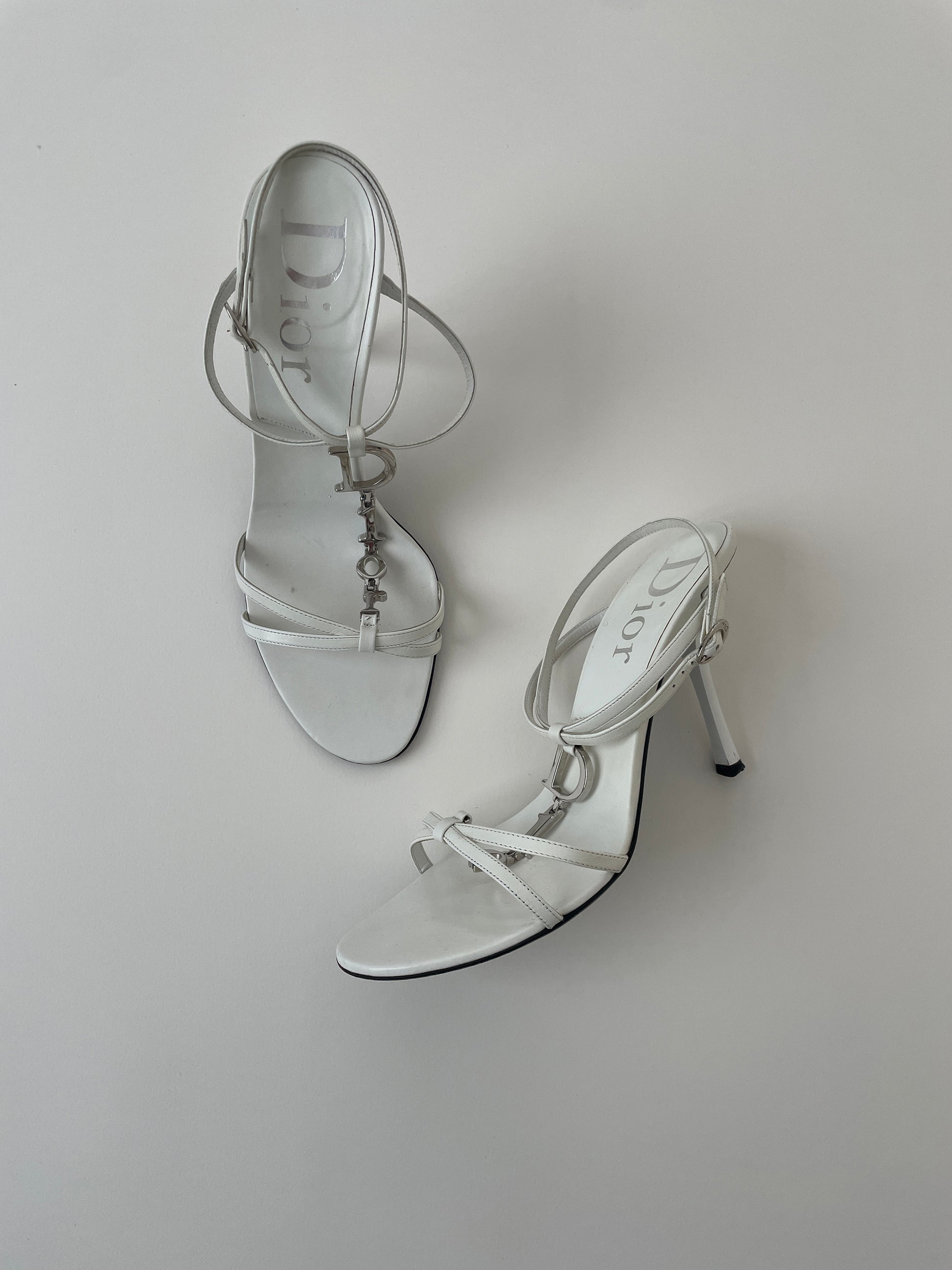 Christian Dior by John Galliano 2000s white logo chain bridal sandals