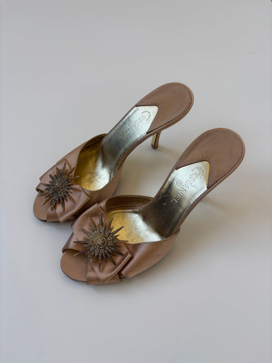 Chanel 1990s by Karl Lagerfeld CC pach satin rhinestone heels (EU 37 / US 6.5)