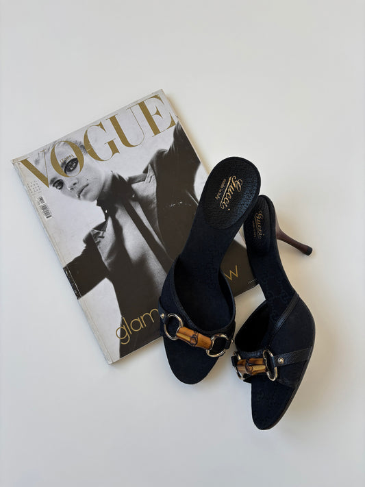 Gucci by Tom Ford black bamboo monogram horsebit heels (EU 38,5 / US 8)